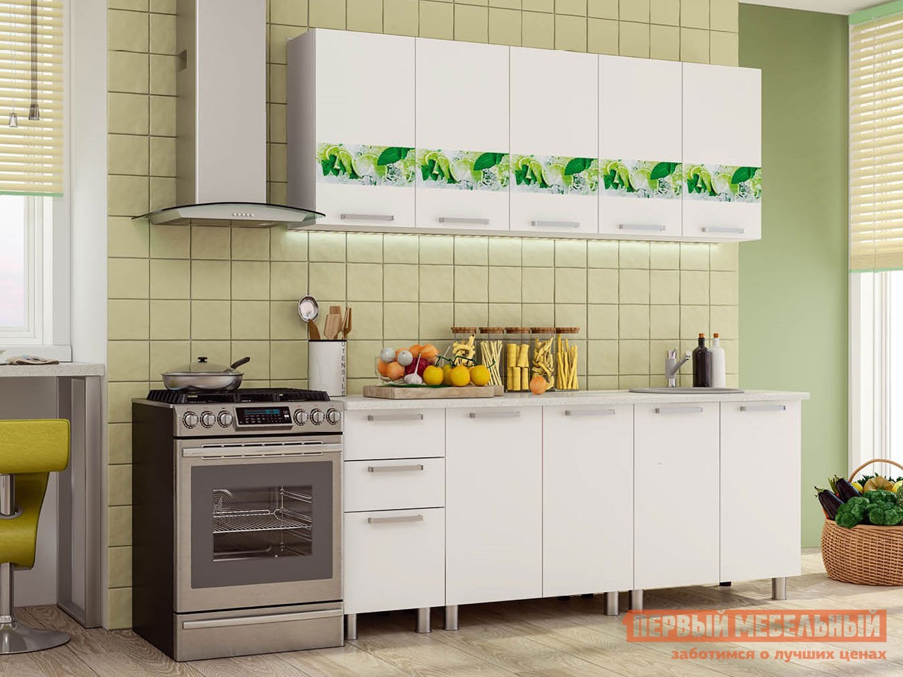 Кухонный гарнитур  Скарлетт 200 см Мята / Белый
