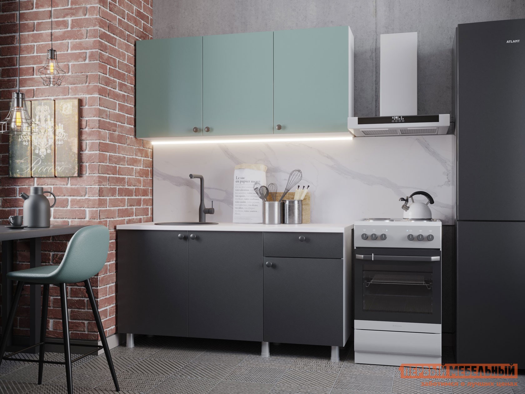 Кухонный гарнитур  Деми 150 см Графит / Сумеречный голубой