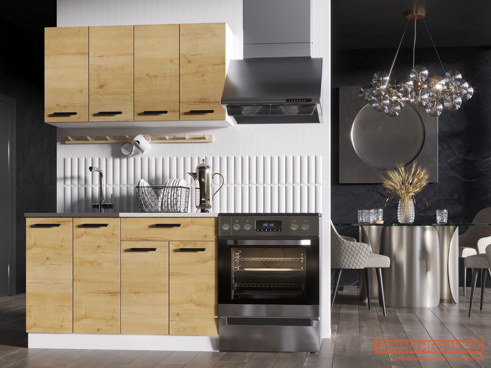 Кухонный гарнитур  Хозяюшка Миди Дуб Вотан / столешница Калаката, Без шкафа под вытяжку