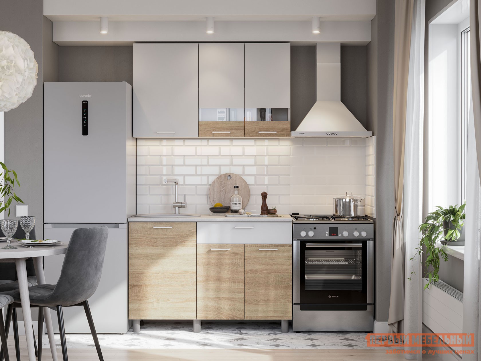 Кухонный гарнитур  Кайган Мини Белый / Дуб Сонома / Антарес