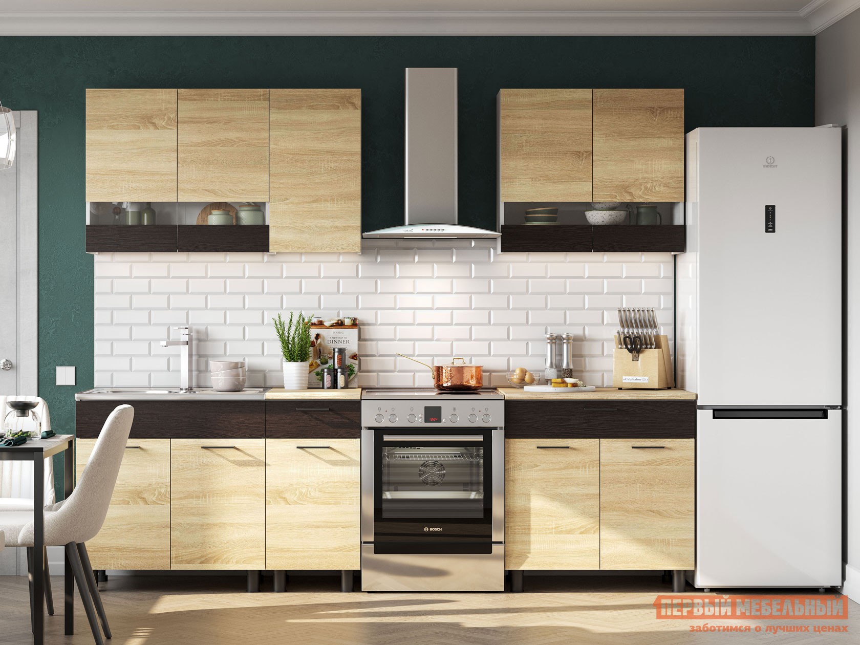 Кухонный гарнитур  Кайган 200 см Белый / Дуб Сонома / Дуб Венге / Тростник