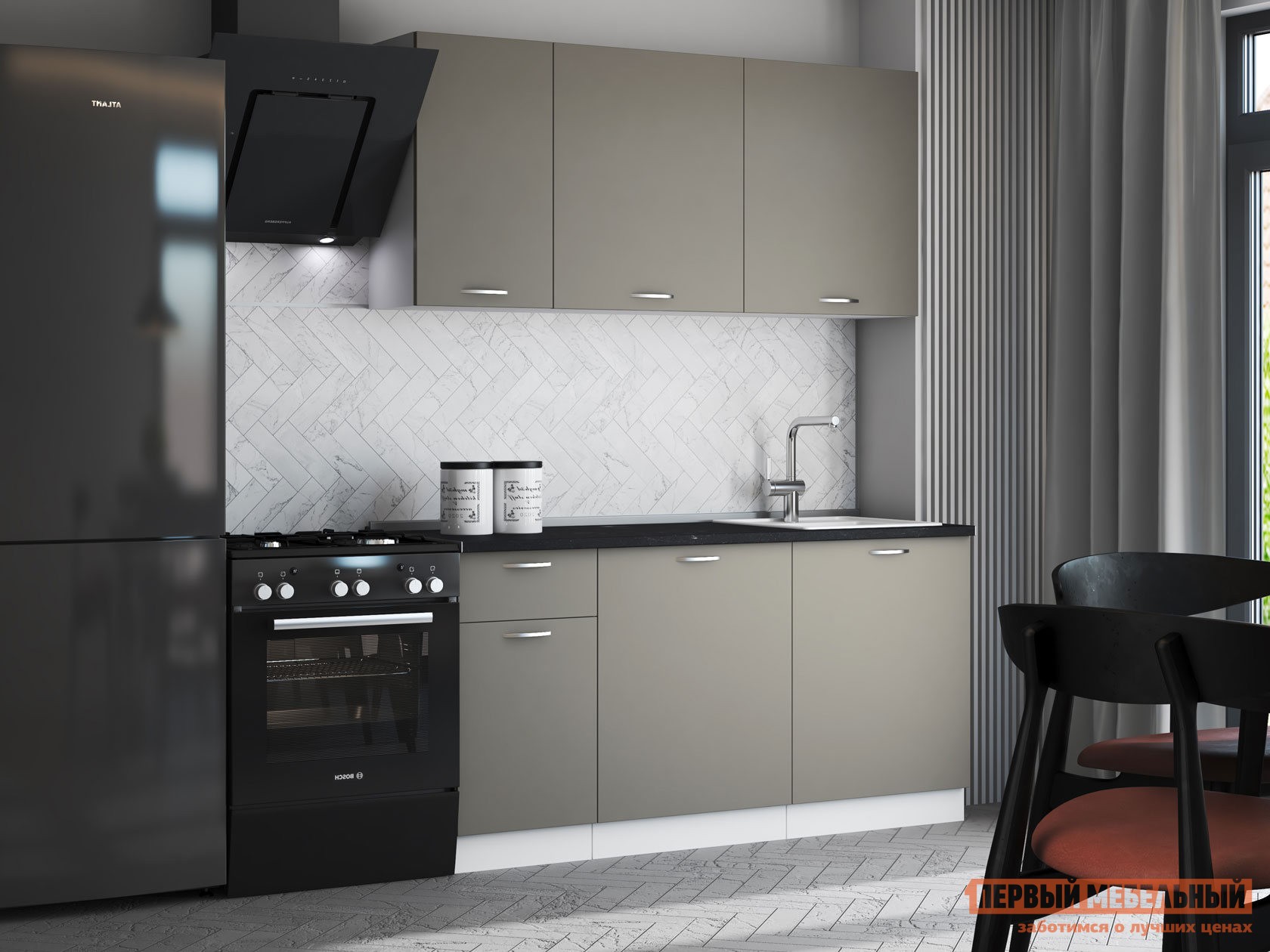 Кухонный гарнитур  Ариэль 160 cм Белый / Грин Грей