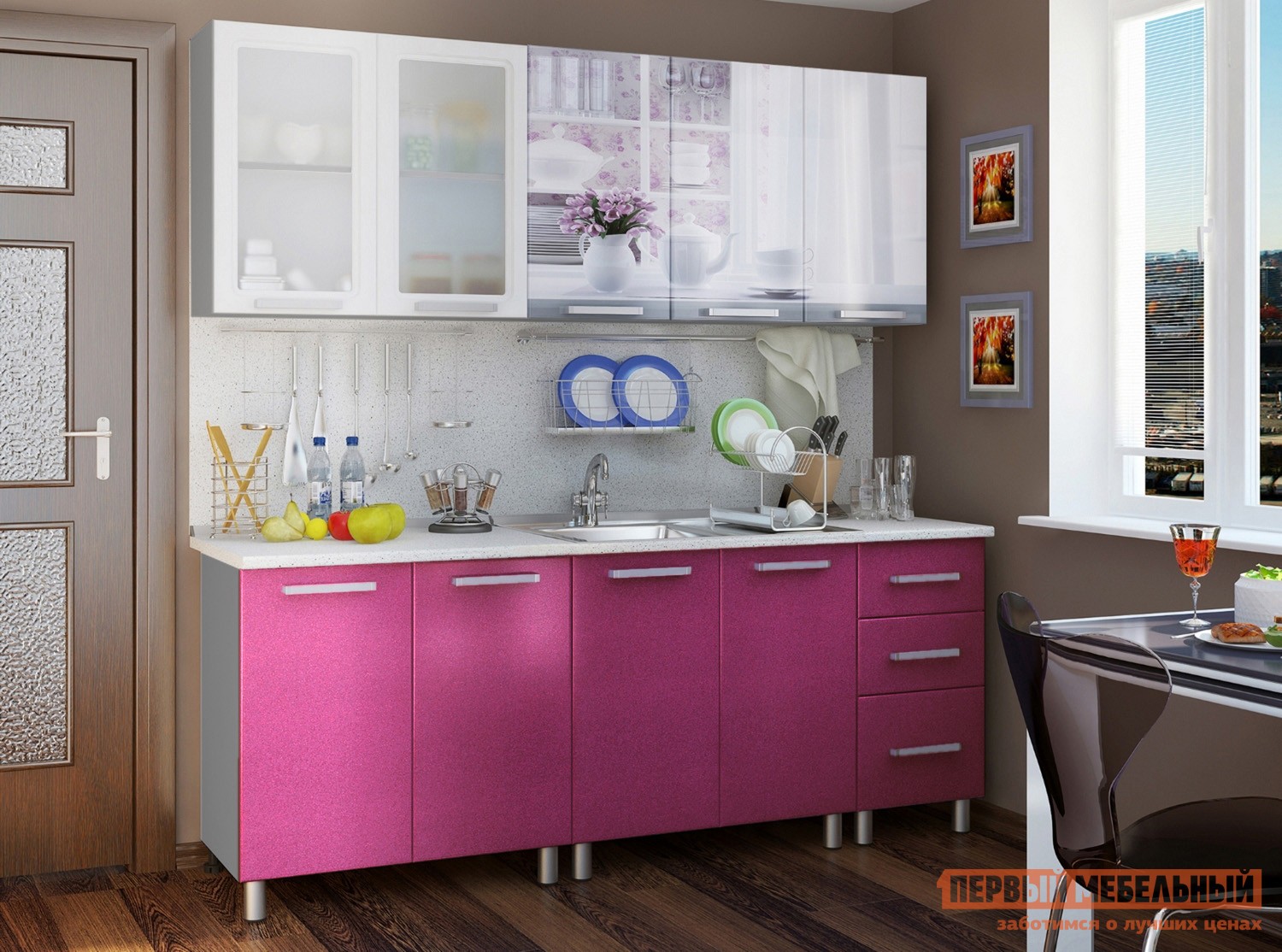 Кухонный гарнитур  Акварель Люкс 200 см Лиловый