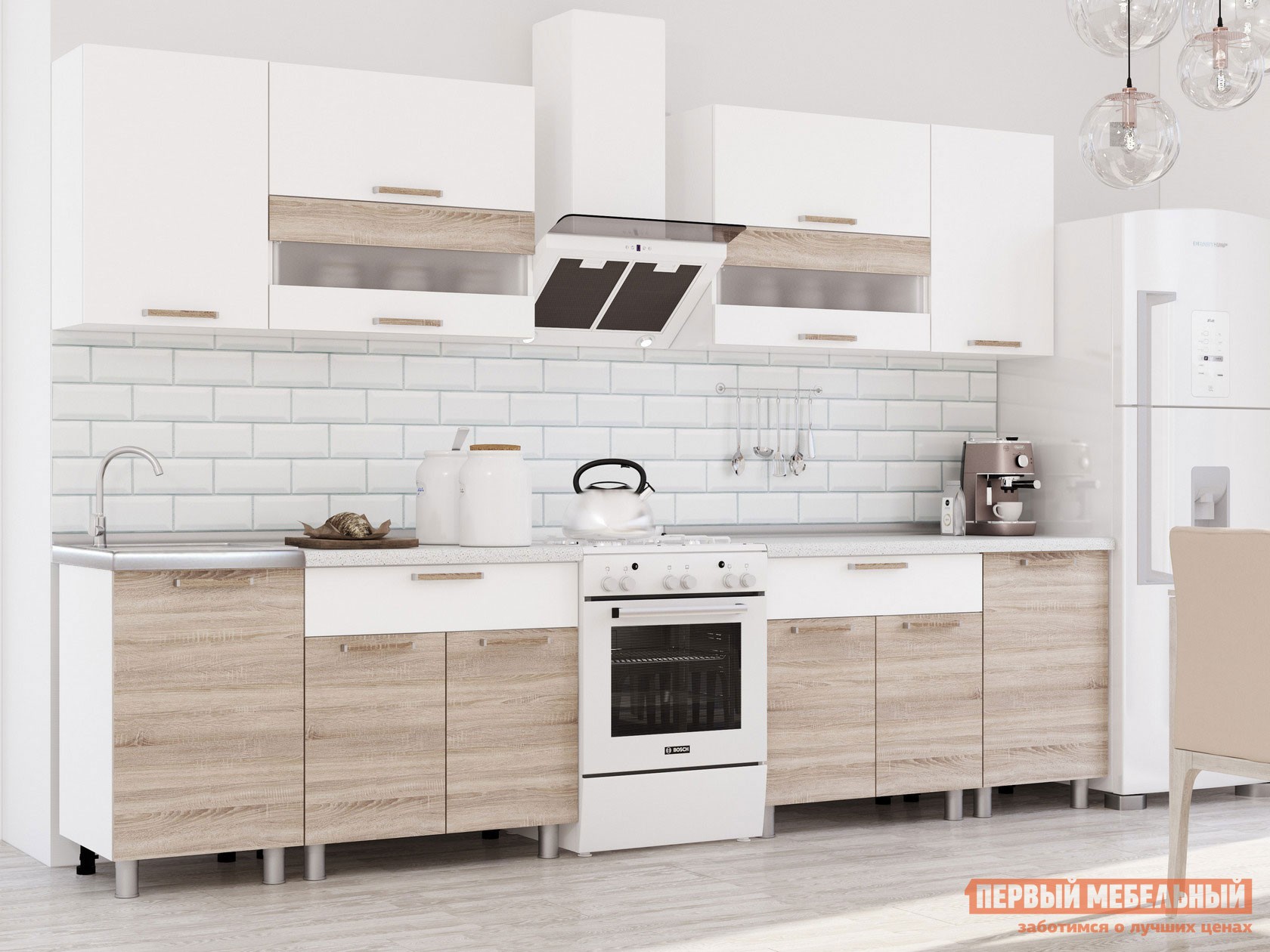 Кухонный гарнитур  Айсберри 240 см Дуб Сонома / Белый