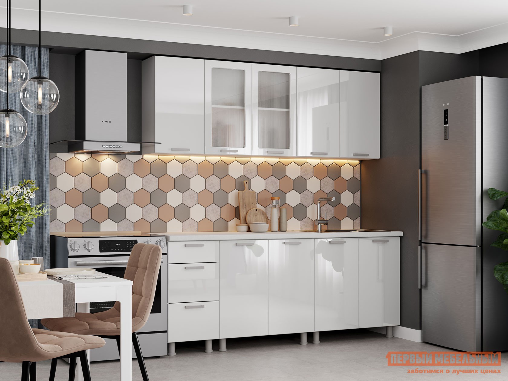 Кухонный гарнитур  Модерн 200 см Белый глянец