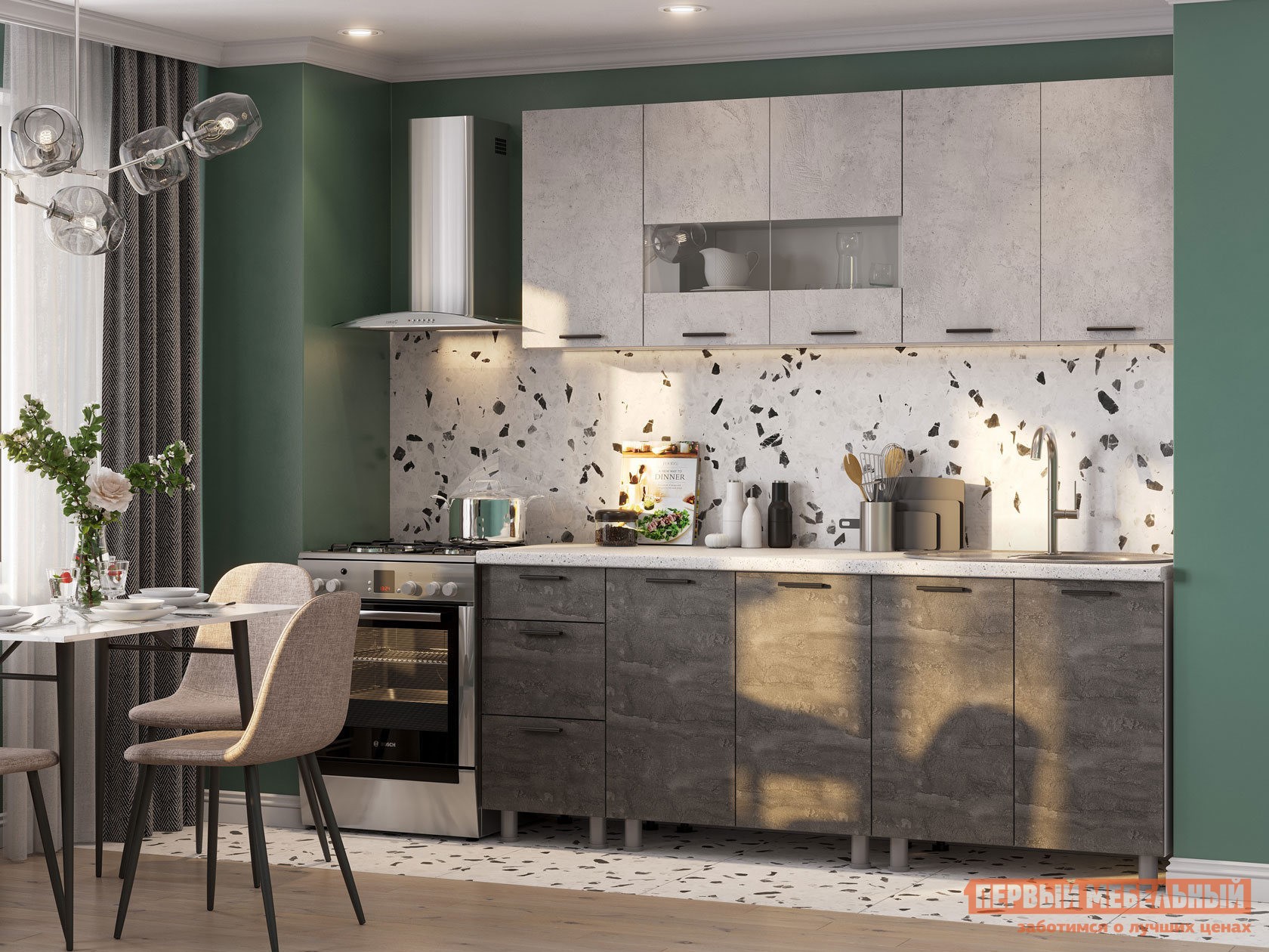 Кухонный гарнитур  Модус 200 см Цемент светлый / Камень темный