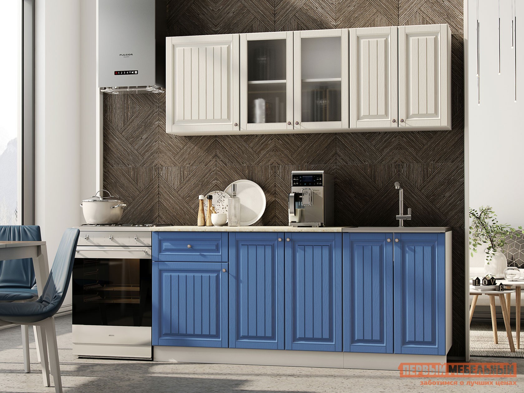 Кухонный гарнитур  Хозяюшка 180 см Магнолия / Деним