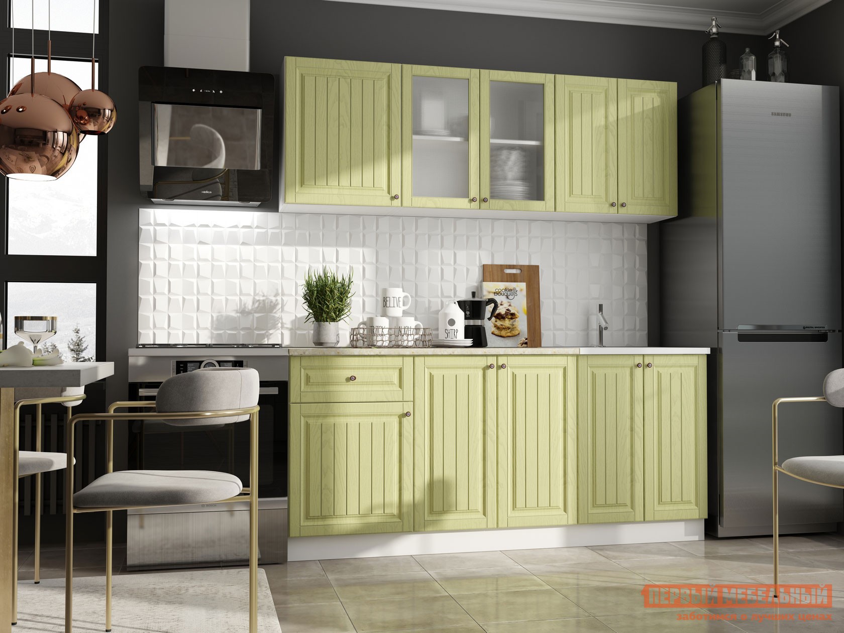 Кухонный гарнитур  Хозяюшка 180 см Фисташка