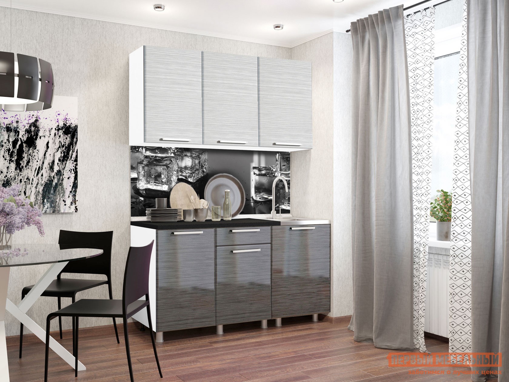 Кухонный гарнитур  Титан 150 см Титан белый / Титан черный