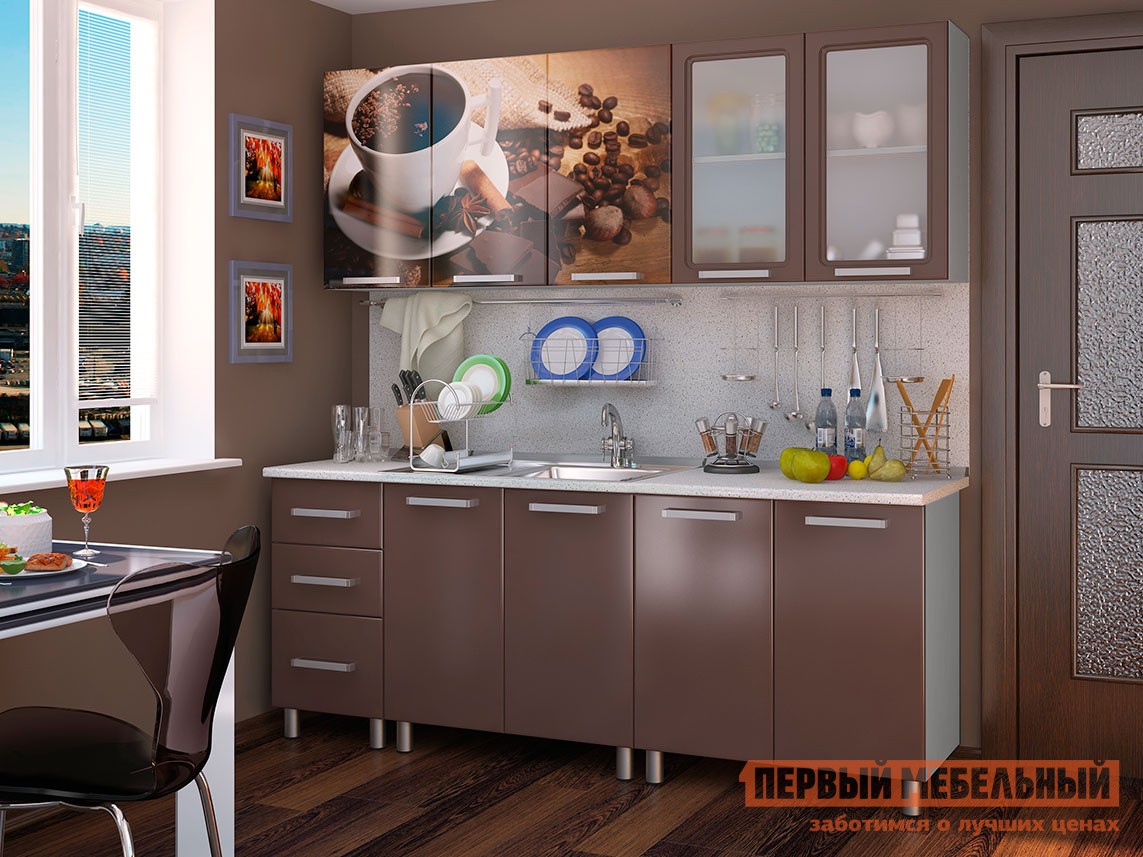 Кухонный гарнитур  Шоколад Люкс 200 см Коньячный бриллиант