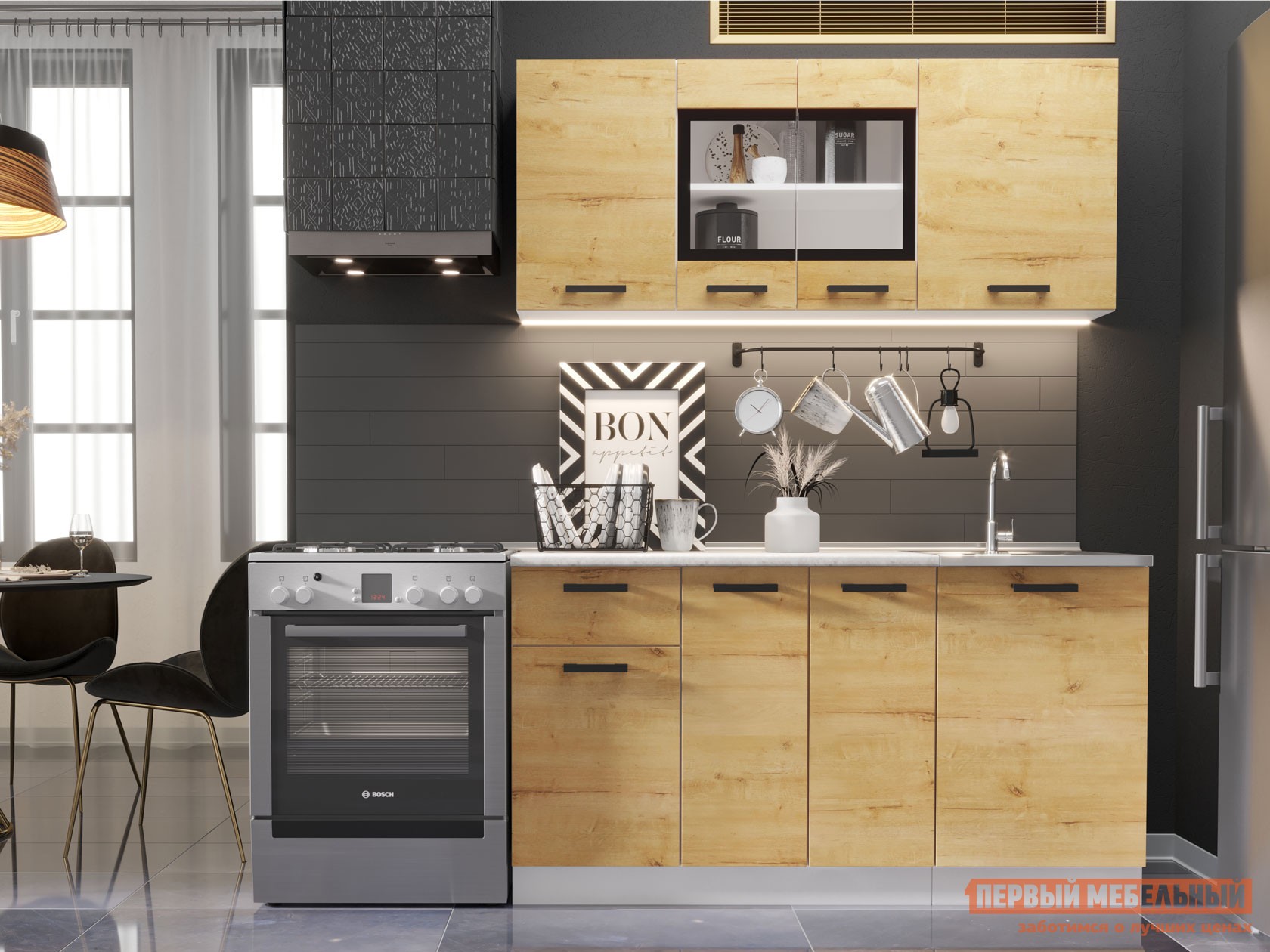 Кухонный гарнитур  Хозяюшка 150 см Дуб Вотан / столешница Калаката