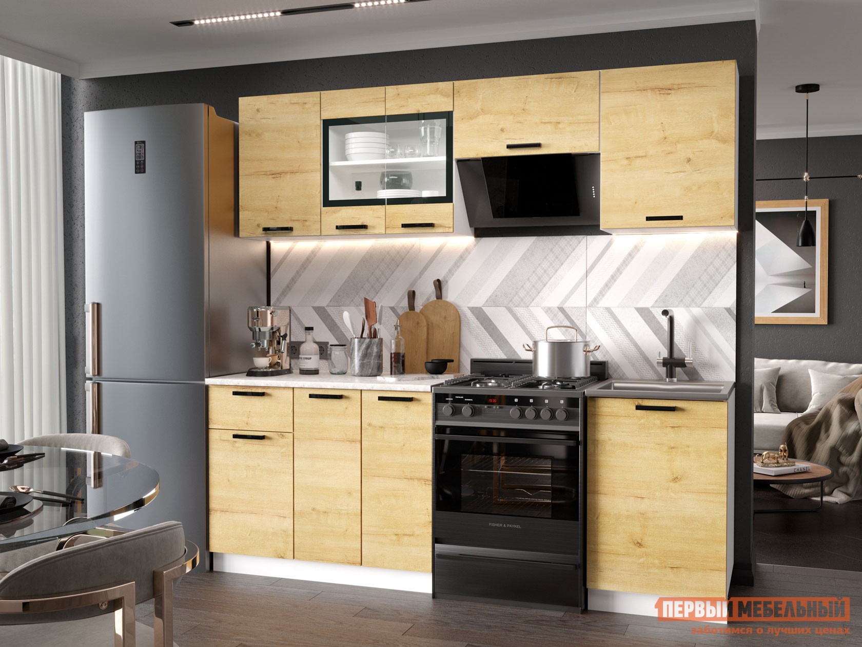 Кухонный гарнитур  Хозяюшка 210 см Дуб Вотан / столешница Калаката