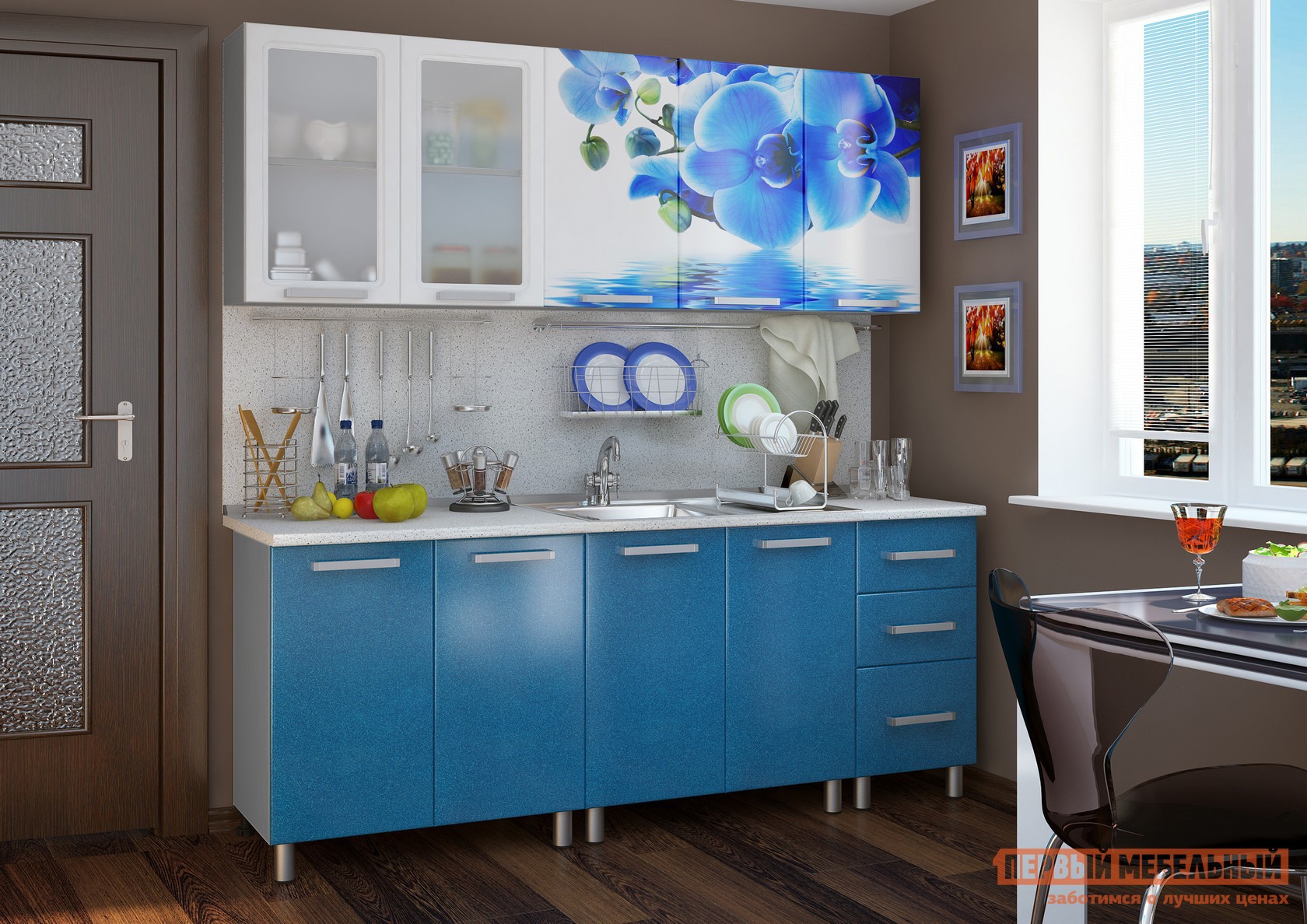 Кухонный гарнитур  Лазурь 200 см Лазурный синий