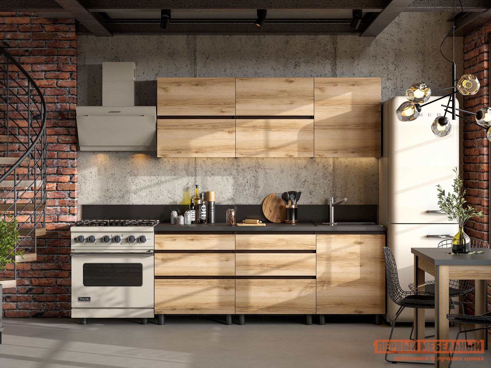 Кухонный гарнитур  Берген 200 см Дуб Венге / Дуб Делано / столешница Черный