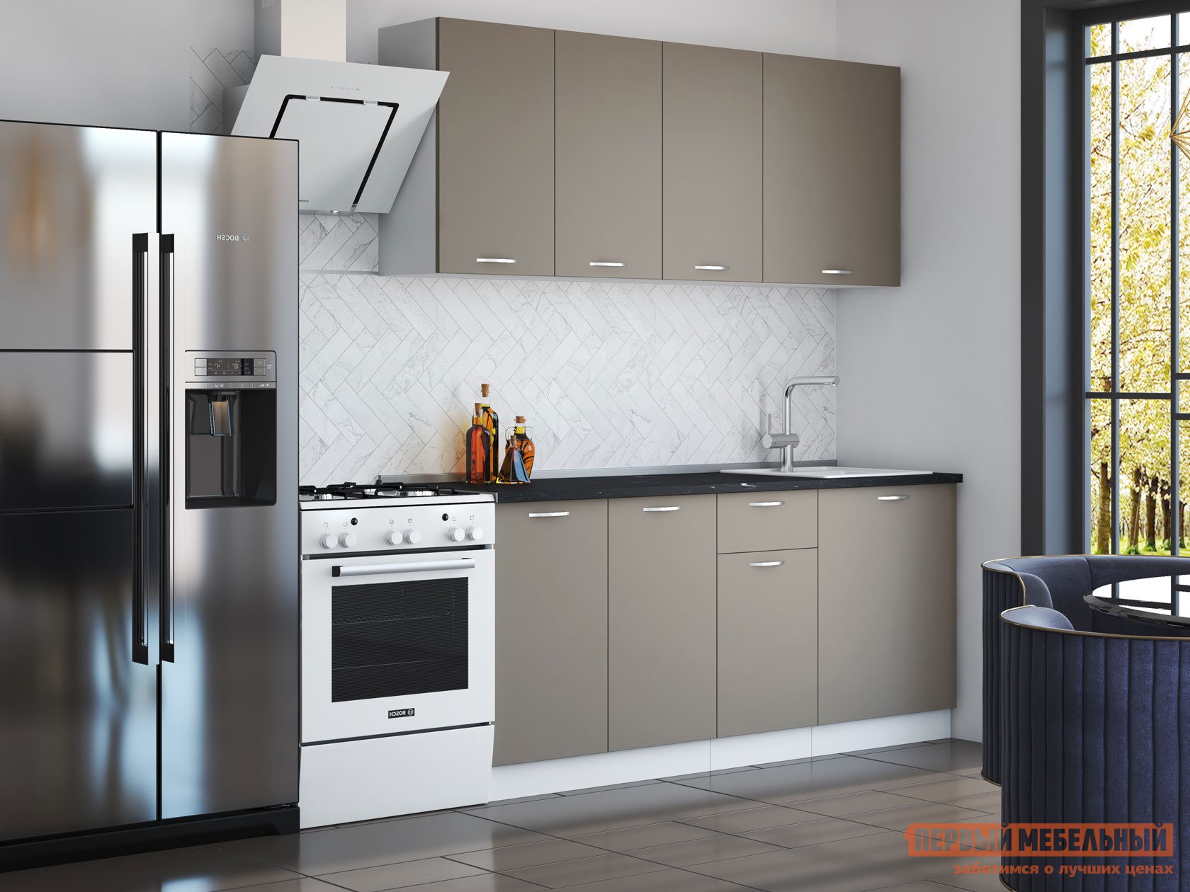 Кухонный гарнитур  Ариэль 180 cм Белый / Грин Грей