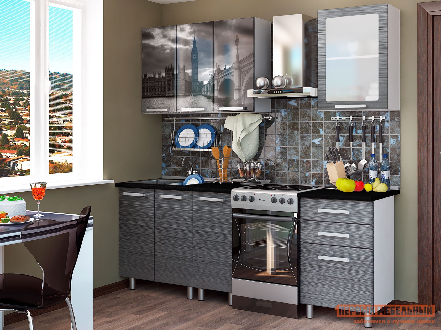 Кухонный гарнитур  Лондон 160 см Титан черный глянец