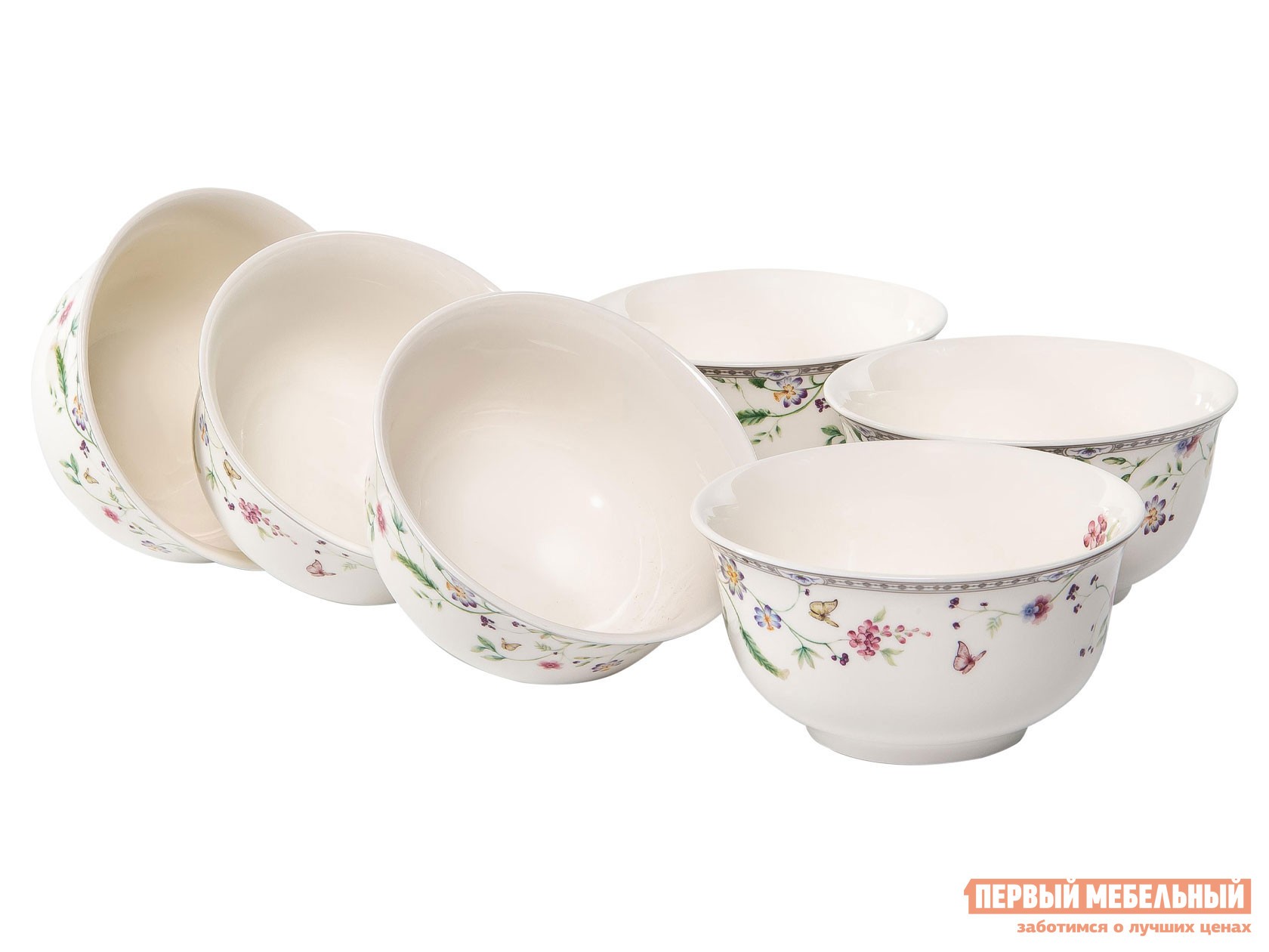 Комплект столовой посуды  Мануэла 6 предметов Белый с цветами, фарфор