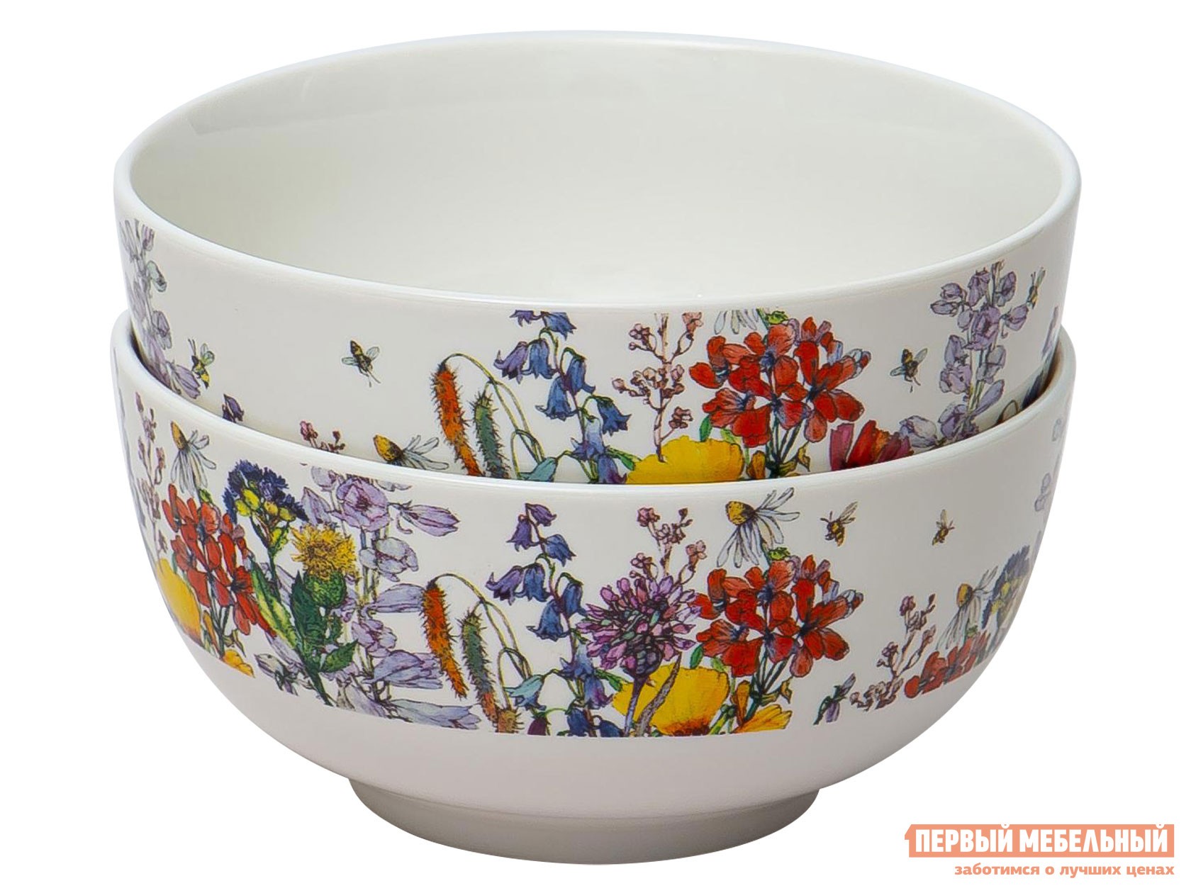 Комплект столовой посуды  Полевые цветы 550 мл Белый, фарфор