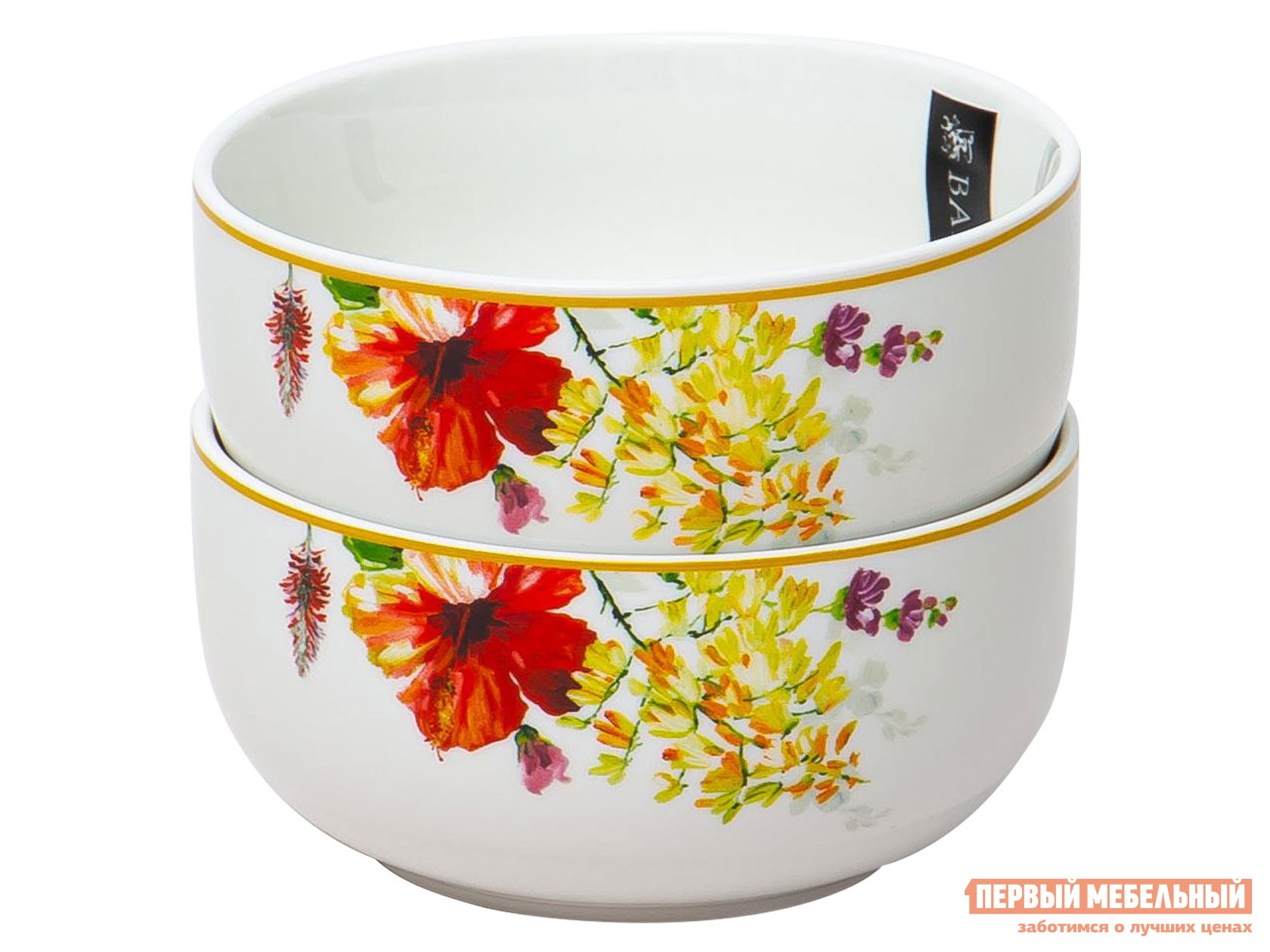 Комплект столовой посуды  Акварельный букет 300 мл Белый, фарфор