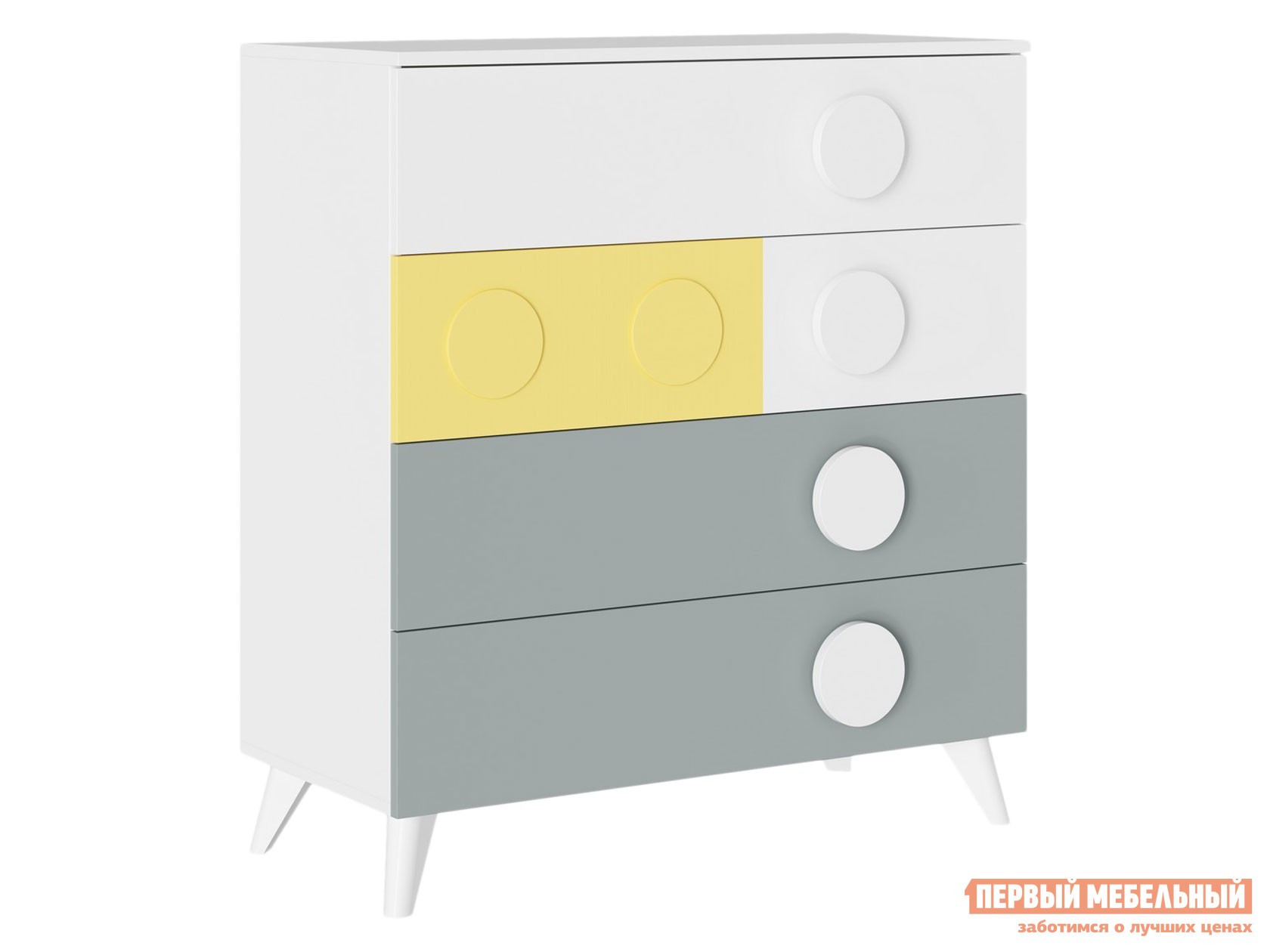 Детский комод  Лего Белый / Грин Грей Софт / Солнечно-желтый