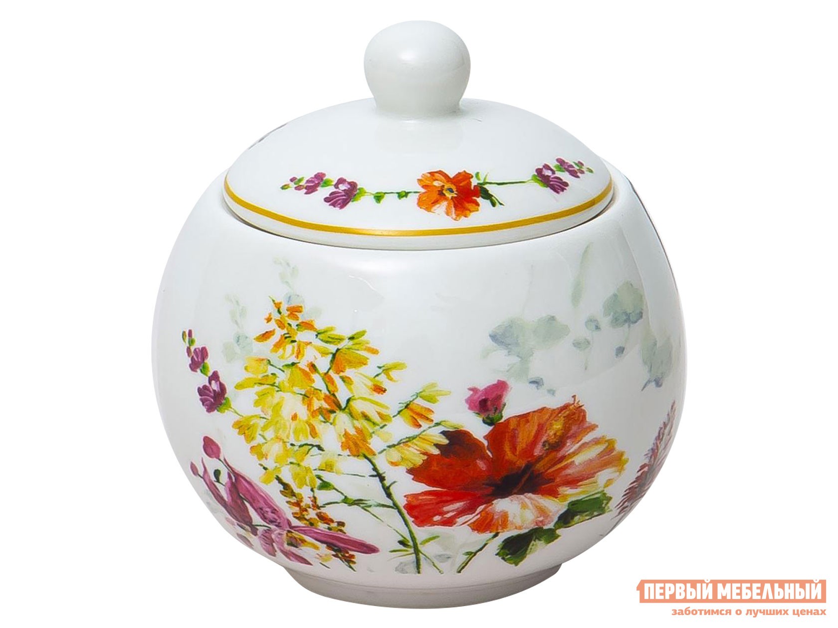 Сахарница  Акварельный букет Белый, фарфор