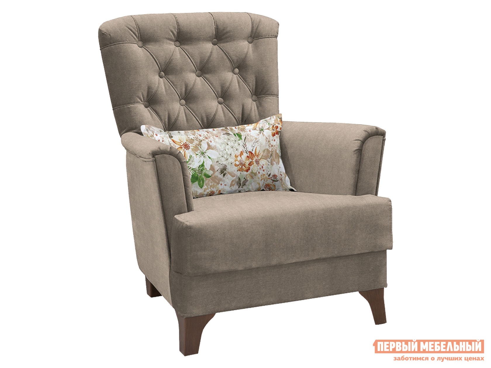Кресло  Ирис Светло-коричневый / Коричневые цветы, велюр