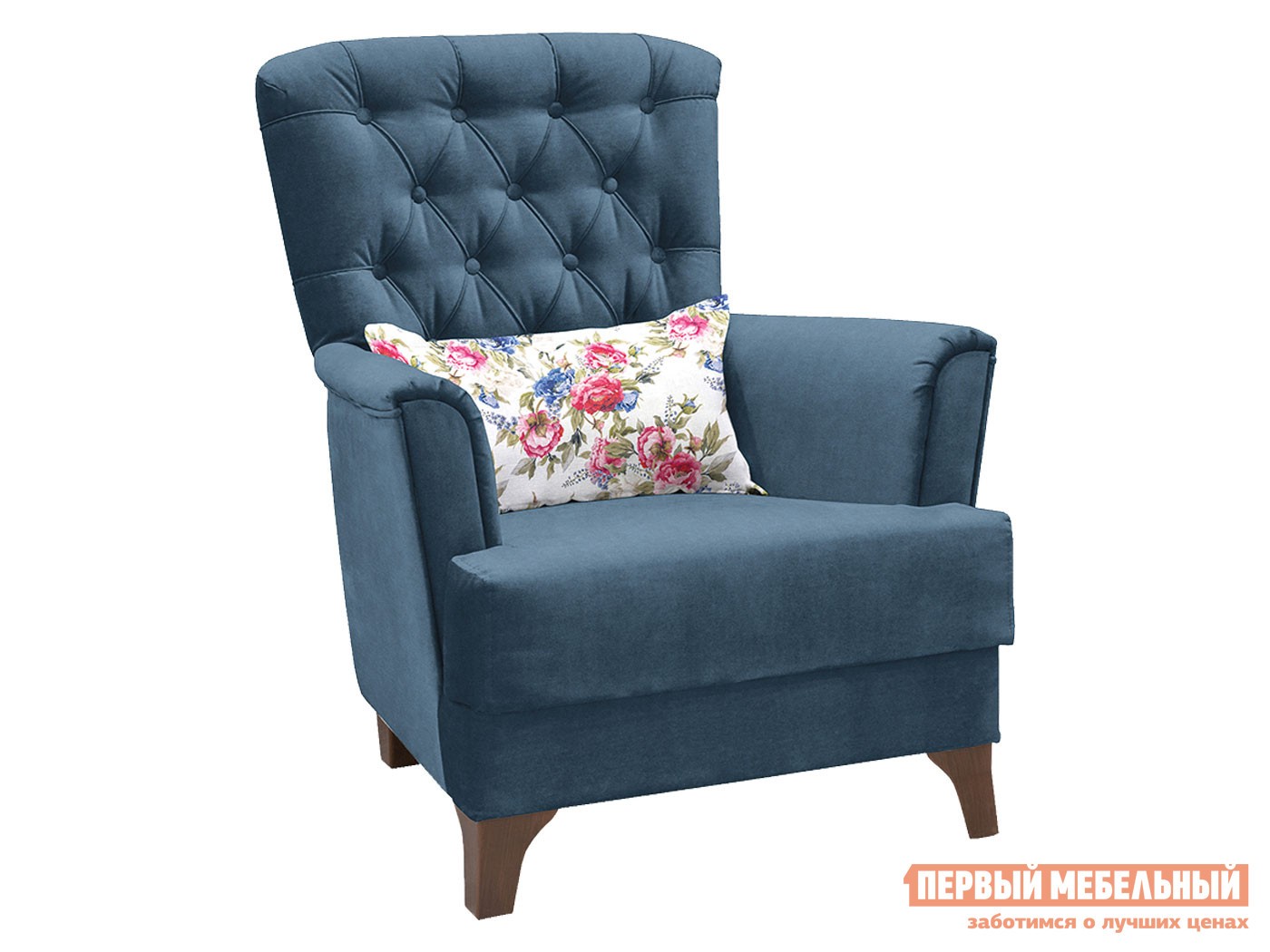 Кресло  Ирис Синий / Яркие розы, велюр