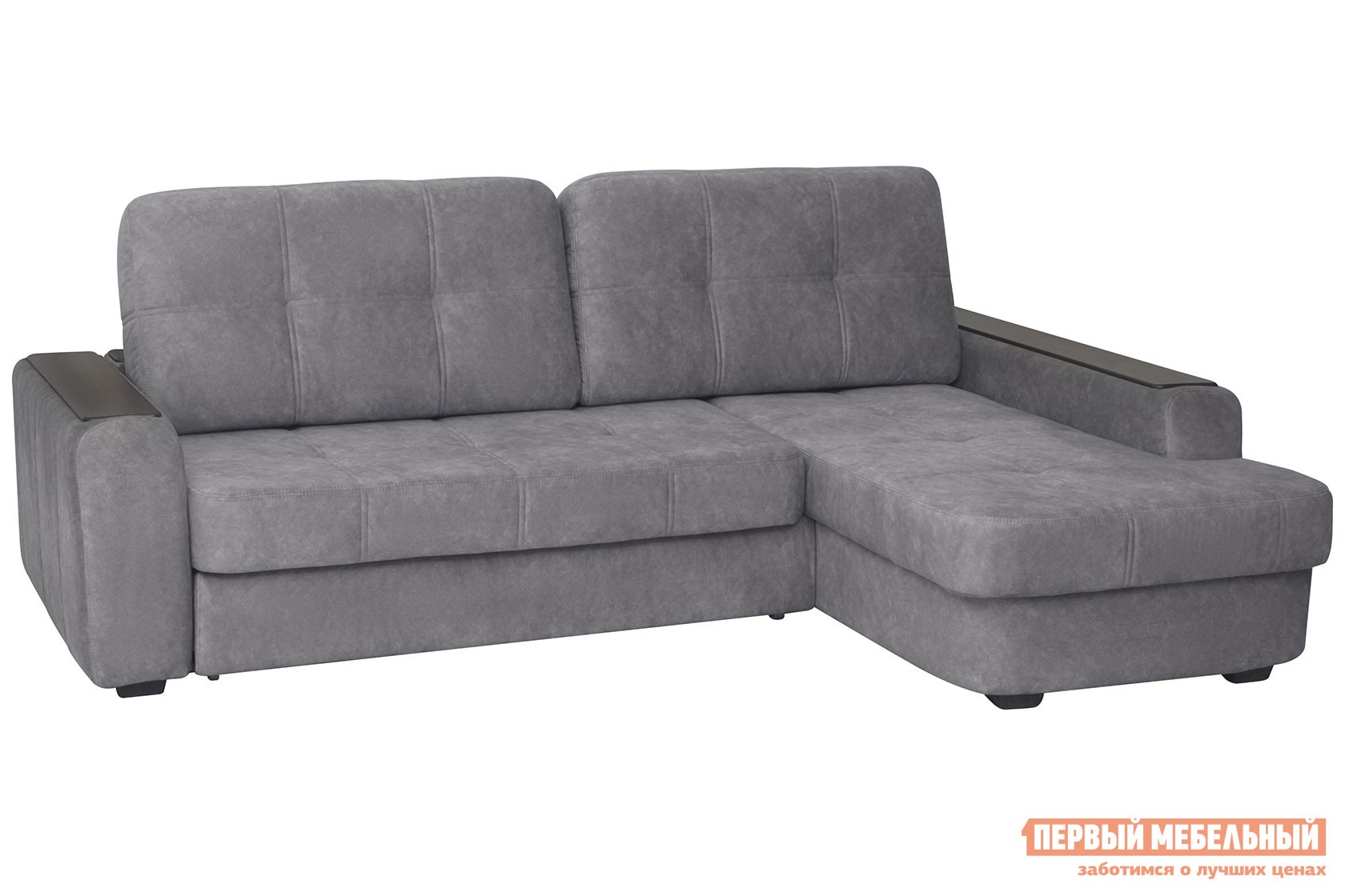 Угловой диван  Дрезден Серо-бежевый, велюр, Правая