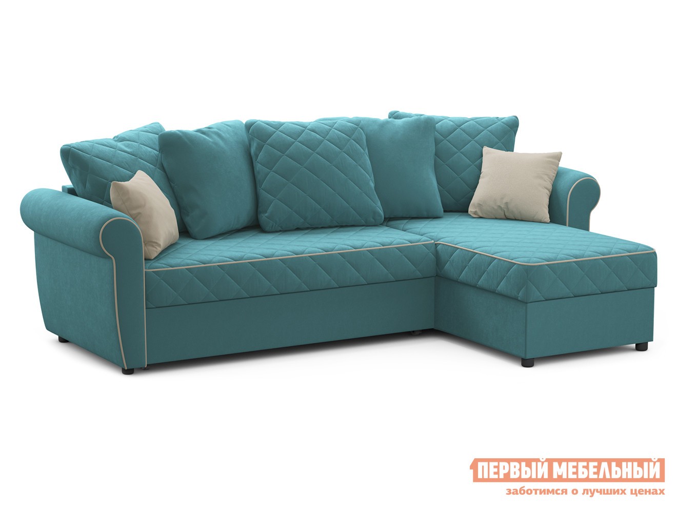 Угловой диван  Догвиль Бирюзовый, Бежевый, велюр, новый