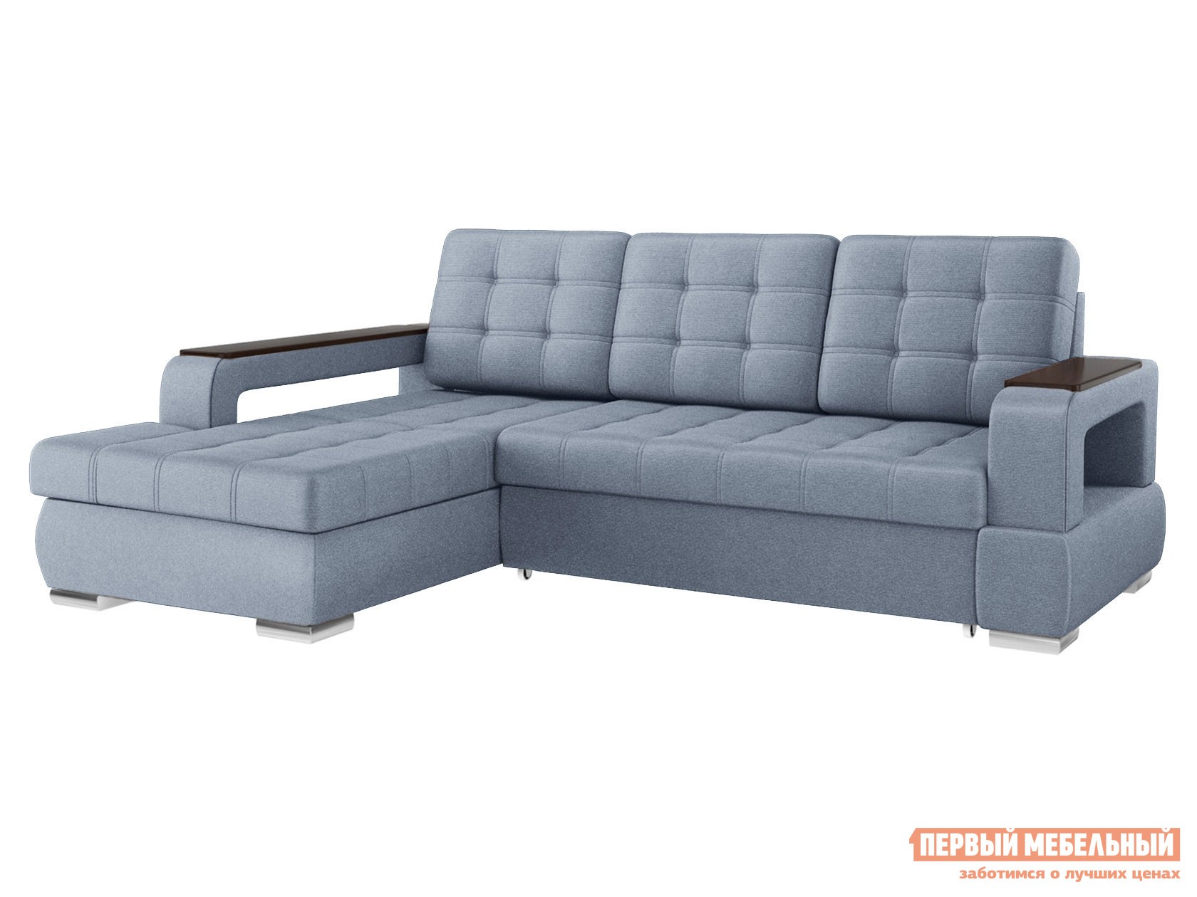 Угловой диван  Виктория Серо-голубой, велюр, Левая