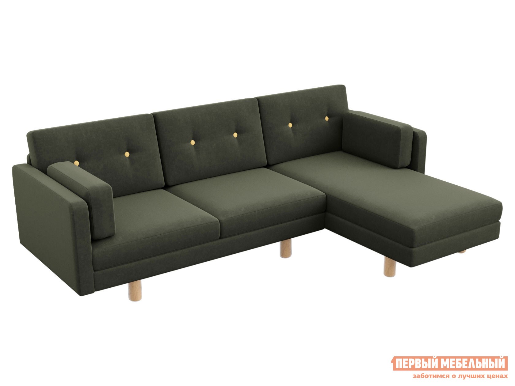 Угловой диван  Ингвар Зеленый, велюр, Правая