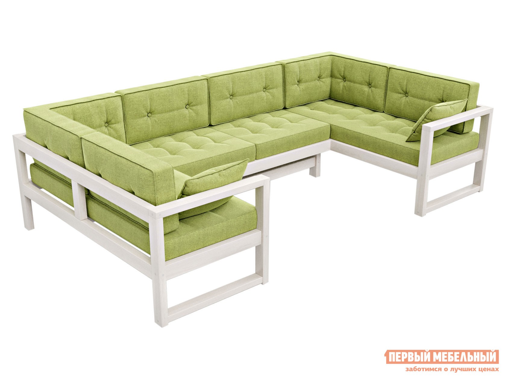 Угловой диван  Астер Беленый дуб / Зеленый, рогожка