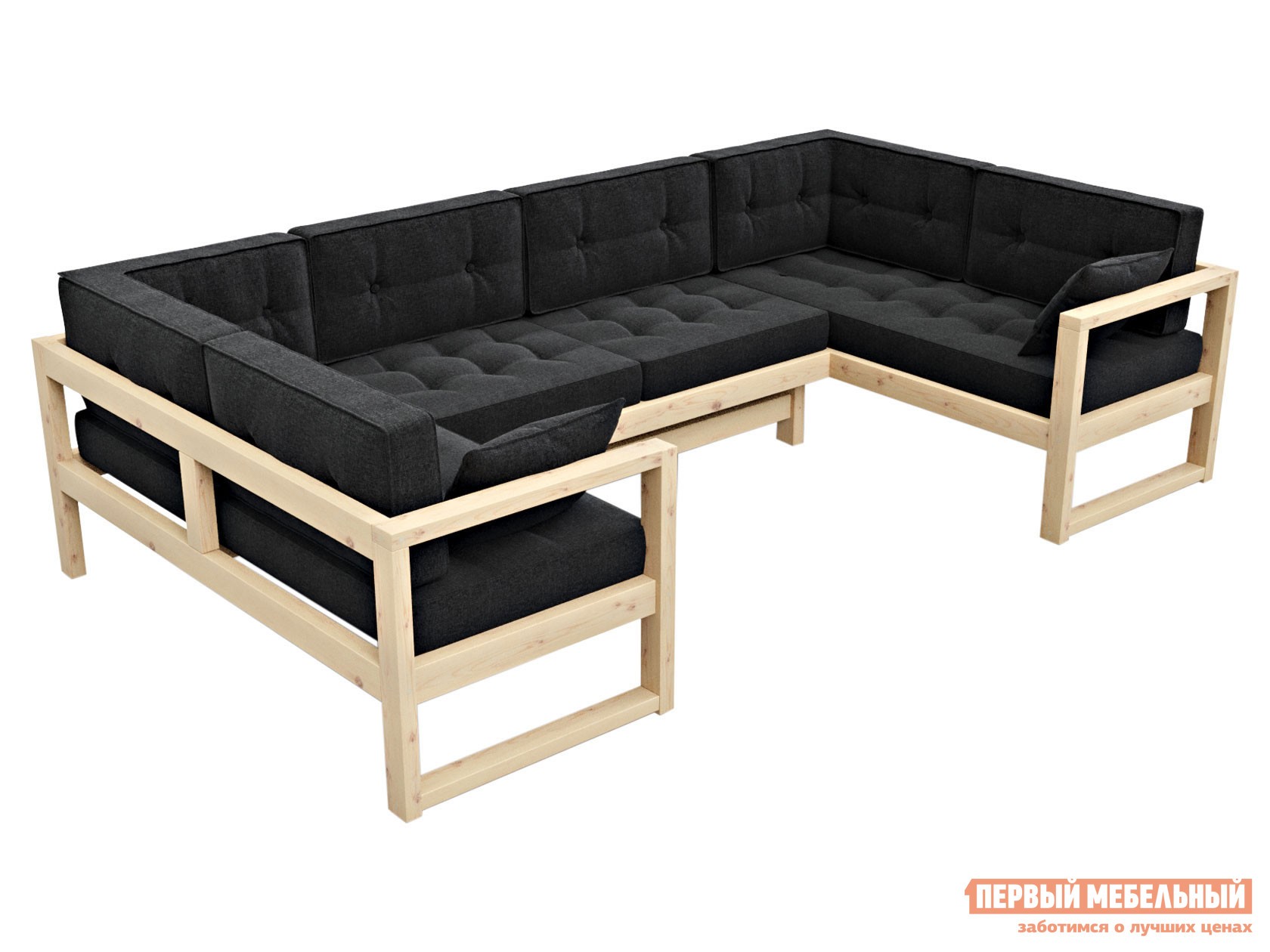 Угловой диван  Астер Сосна / Черный, рогожка