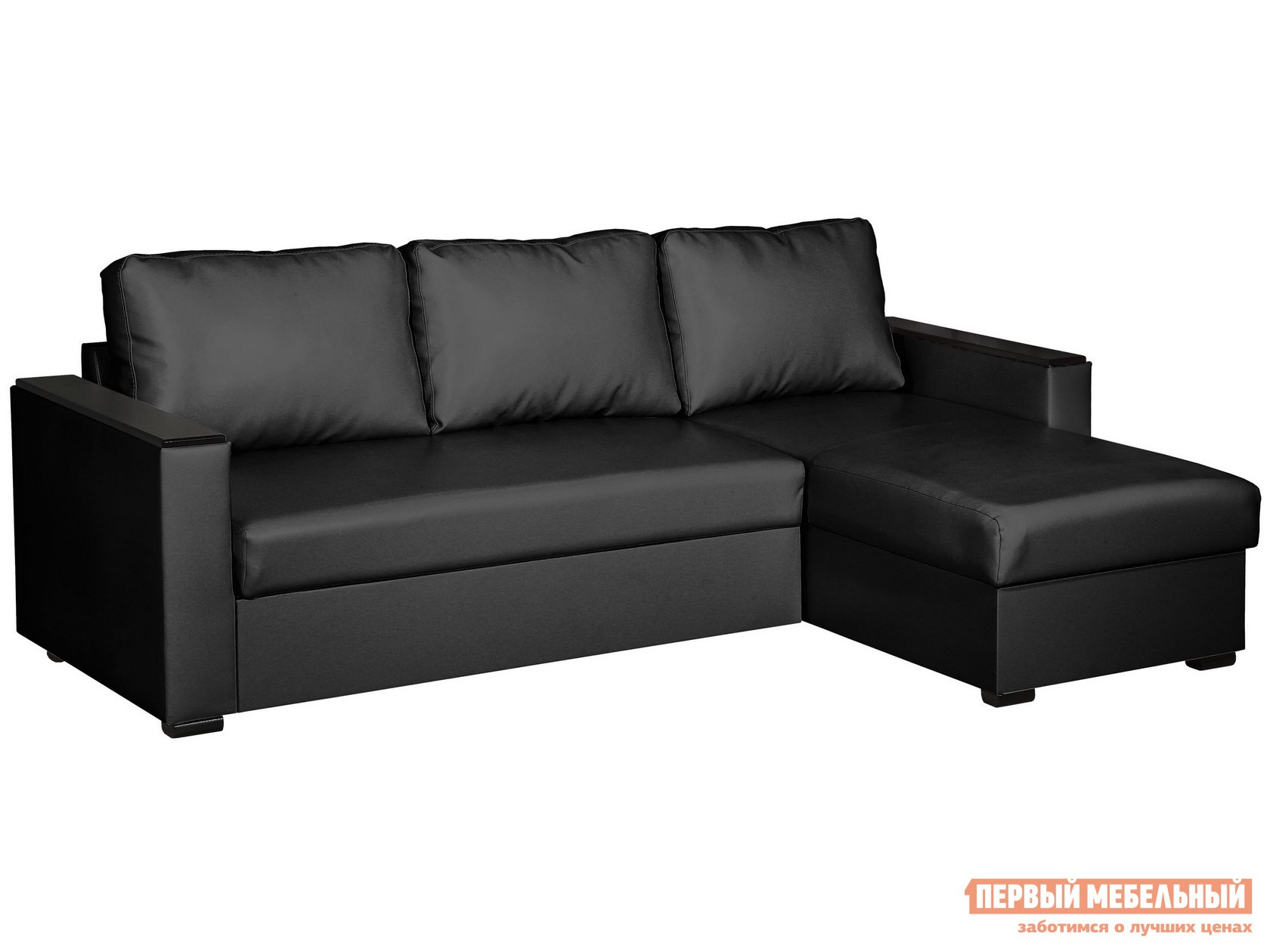 Угловой диван  Дипломат Черный, экокожа