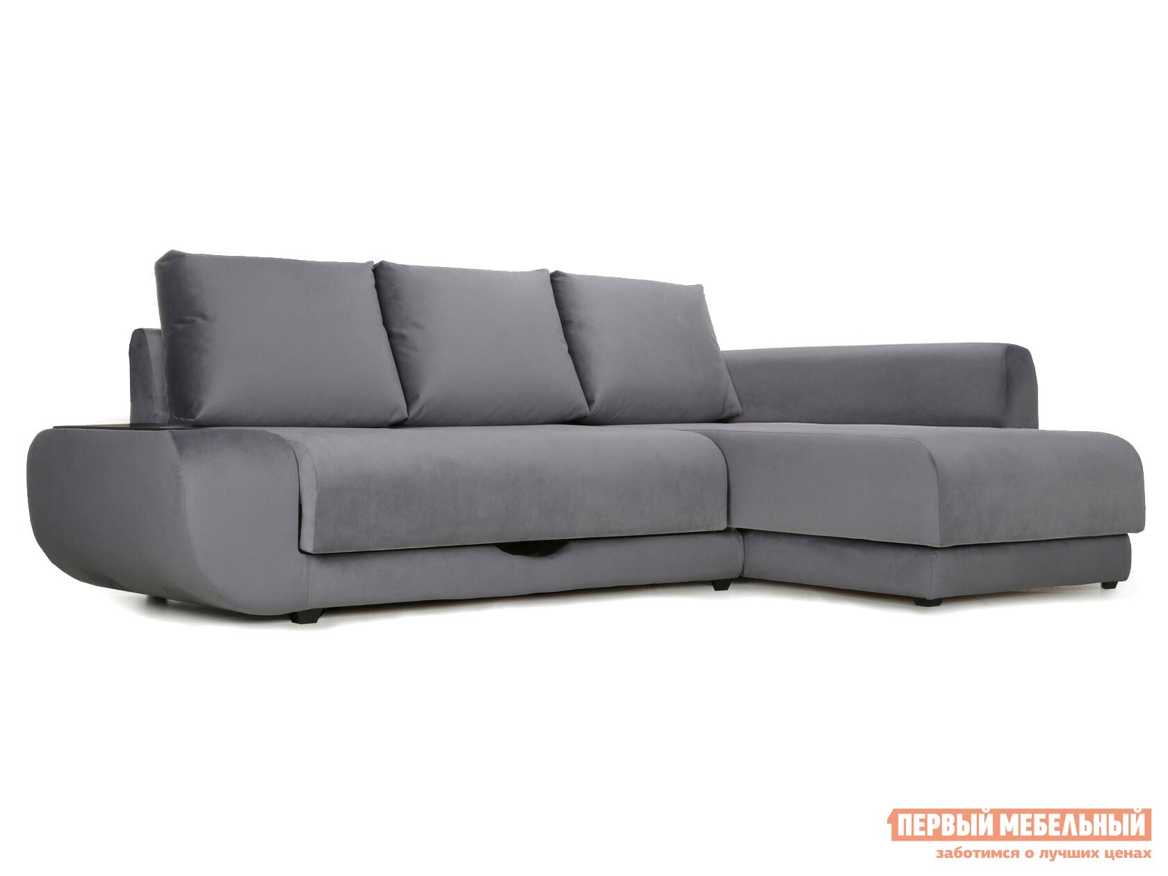 Угловой диван  Стингер Стальной, велюр, С баром, Правая, Пенополиуретан