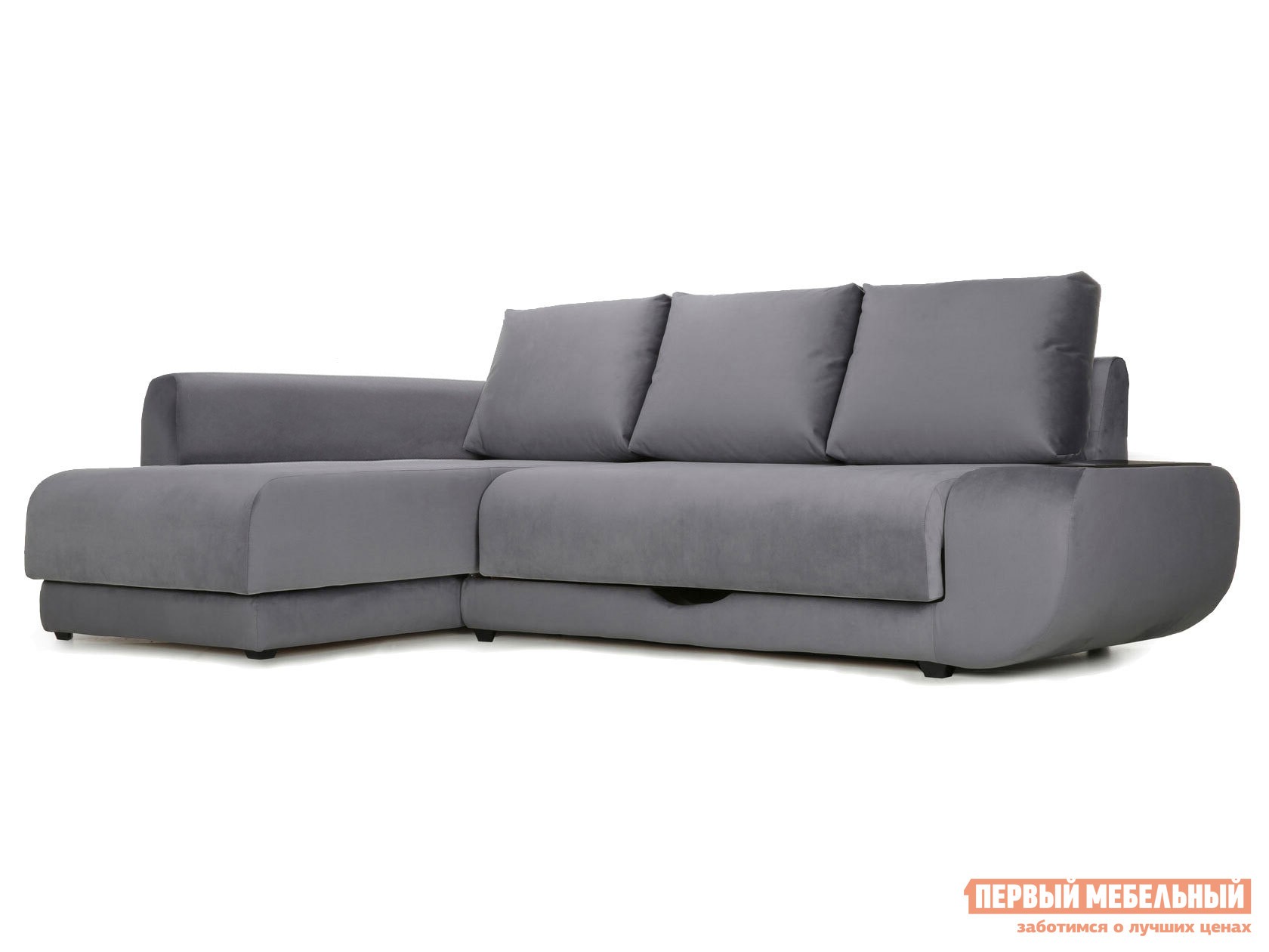 Угловой диван  Стингер Стальной, велюр, Без бара, Левая, Пенополиуретан