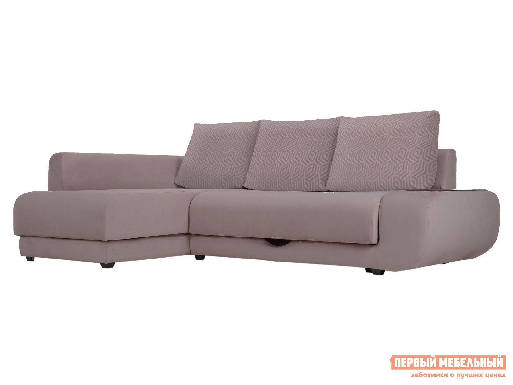 Угловой диван  Стингер С баром, Левая, Пенополиуретан, Латте, велюр