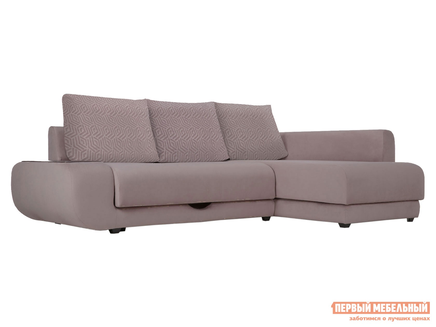 Угловой диван  Стингер С баром, Правая, Независимый пружинный блок, Латте, велюр