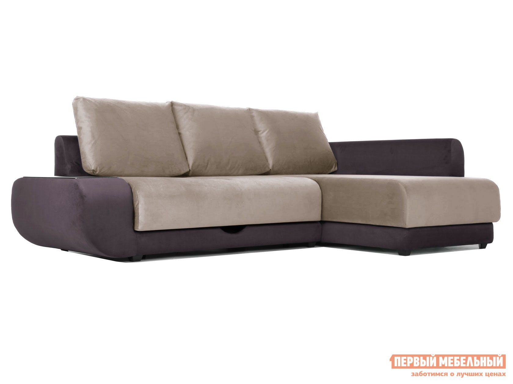 Угловой диван  Стингер Без бара, Правая, Независимый пружинный блок, Какао, велюр