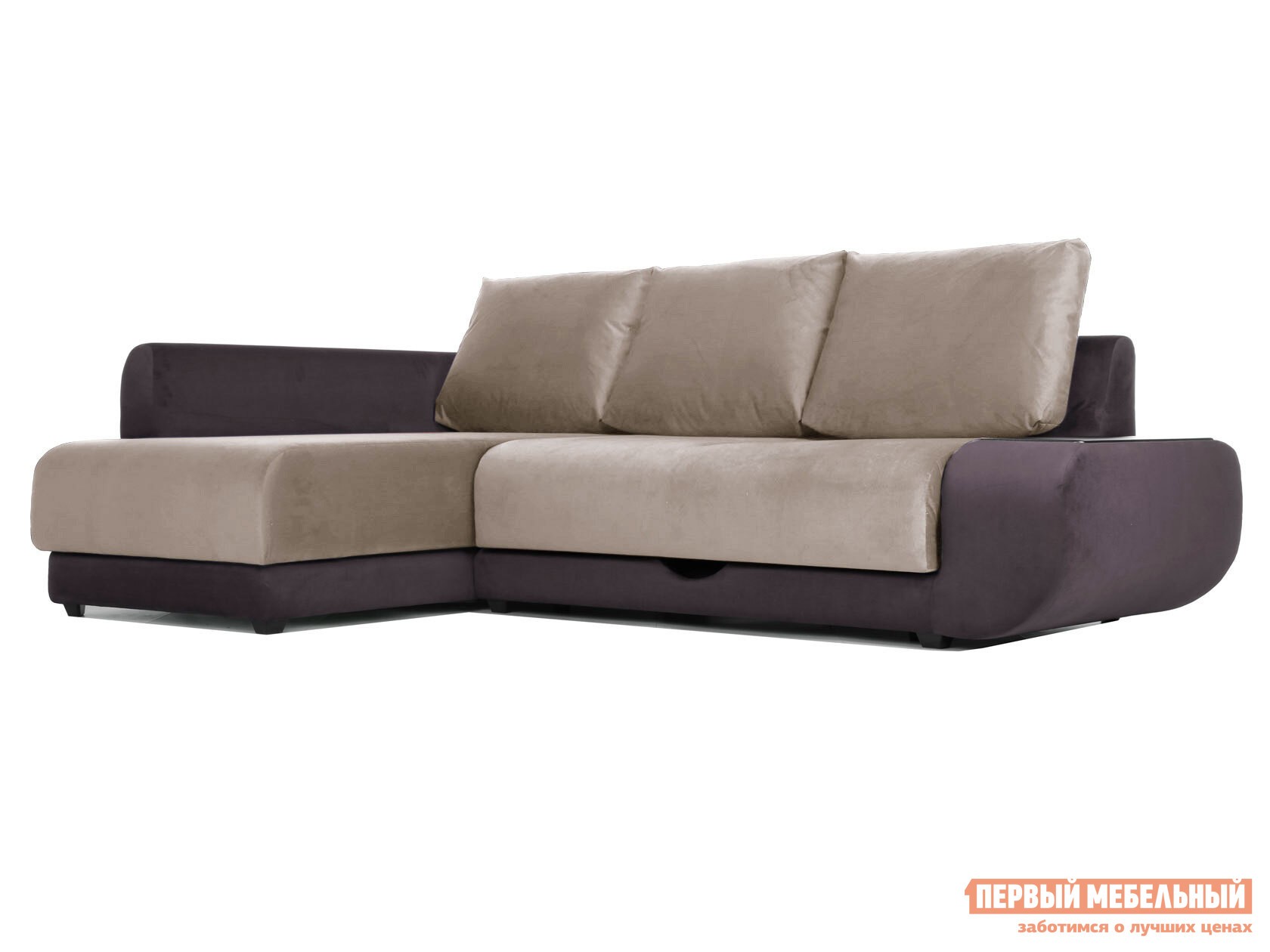 Угловой диван  Стингер С баром, Левая, Пенополиуретан, Какао, велюр