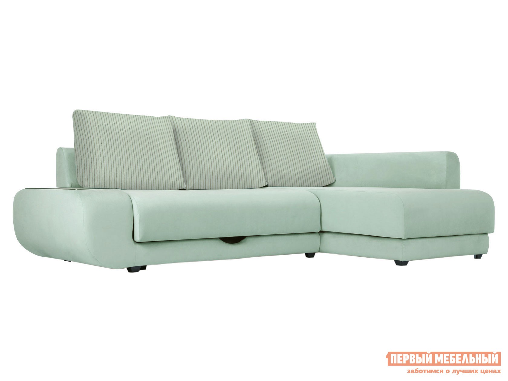 Угловой диван  Стингер Светло-зеленый, велюр, С баром, Правая, Пенополиуретан