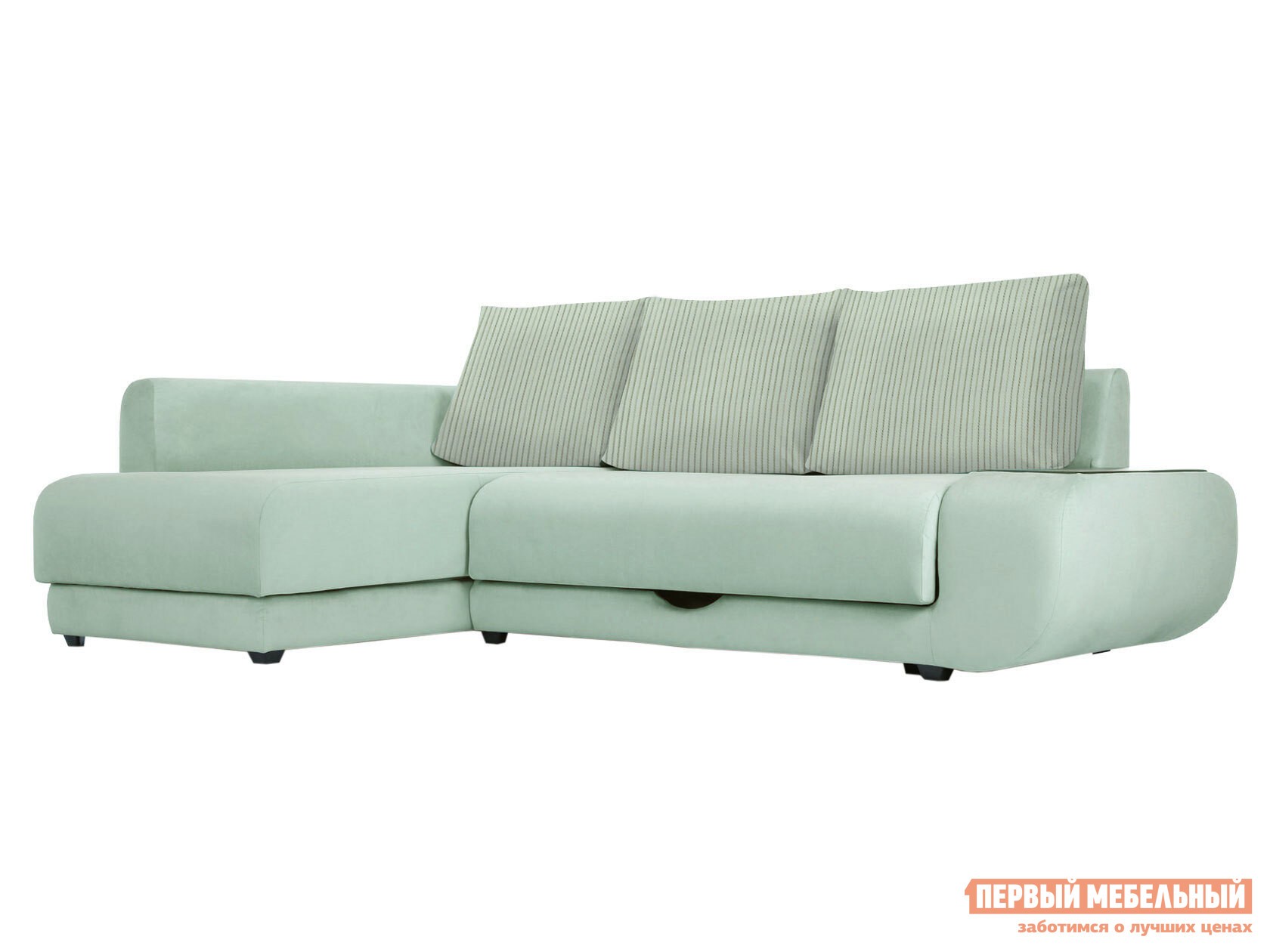 Угловой диван  Стингер Светло-зеленый, велюр, Без бара, Левая, Пенополиуретан