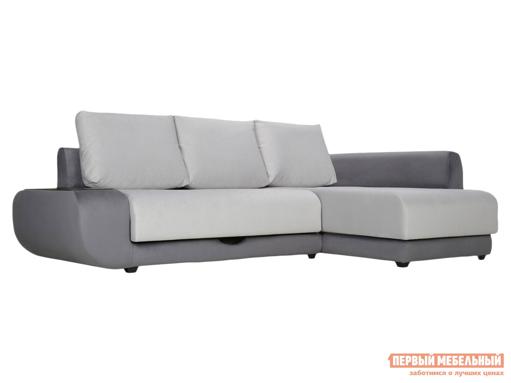 Угловой диван  Стингер С баром, Правая, Независимый пружинный блок, Графитово-серый, велюр