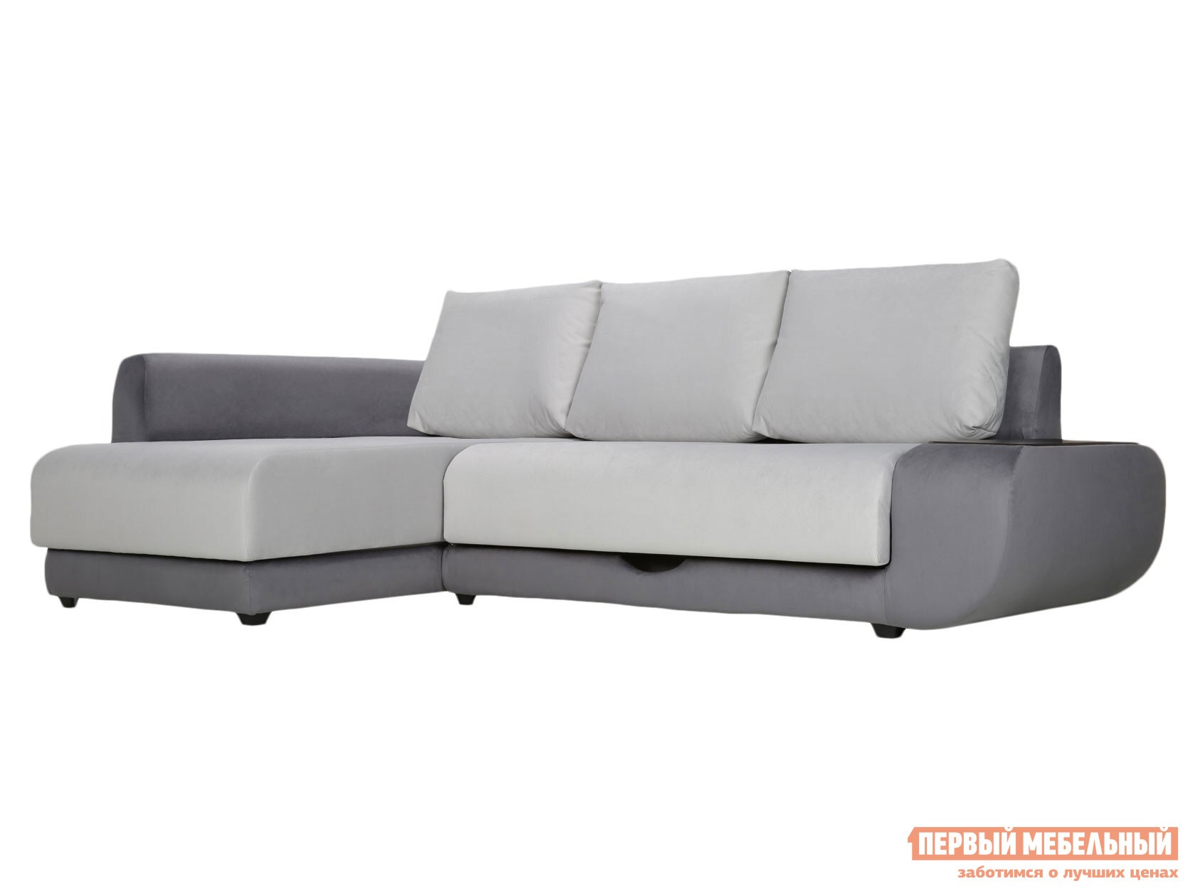 Угловой диван  Стингер С баром, Левая, Независимый пружинный блок, Графитово-серый, велюр