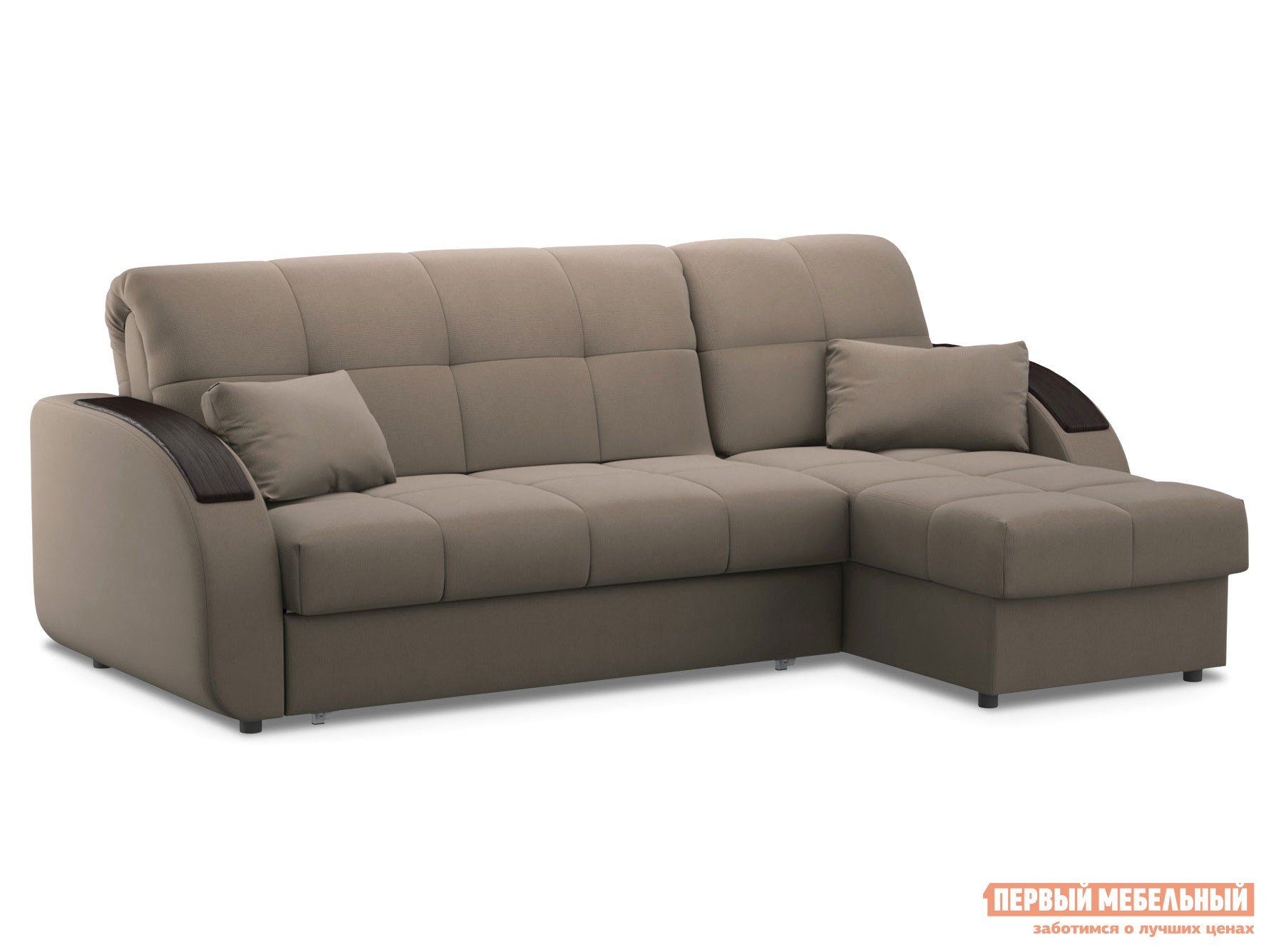 Угловой диван  Уильям Латте, велюр , 140х200 см, Независимый пружинный блок, Без дополнительного ящика