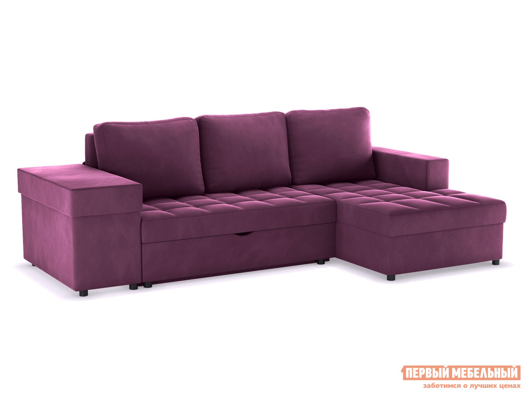 Угловой диван  Бруно Сливовый, велюр, Правая