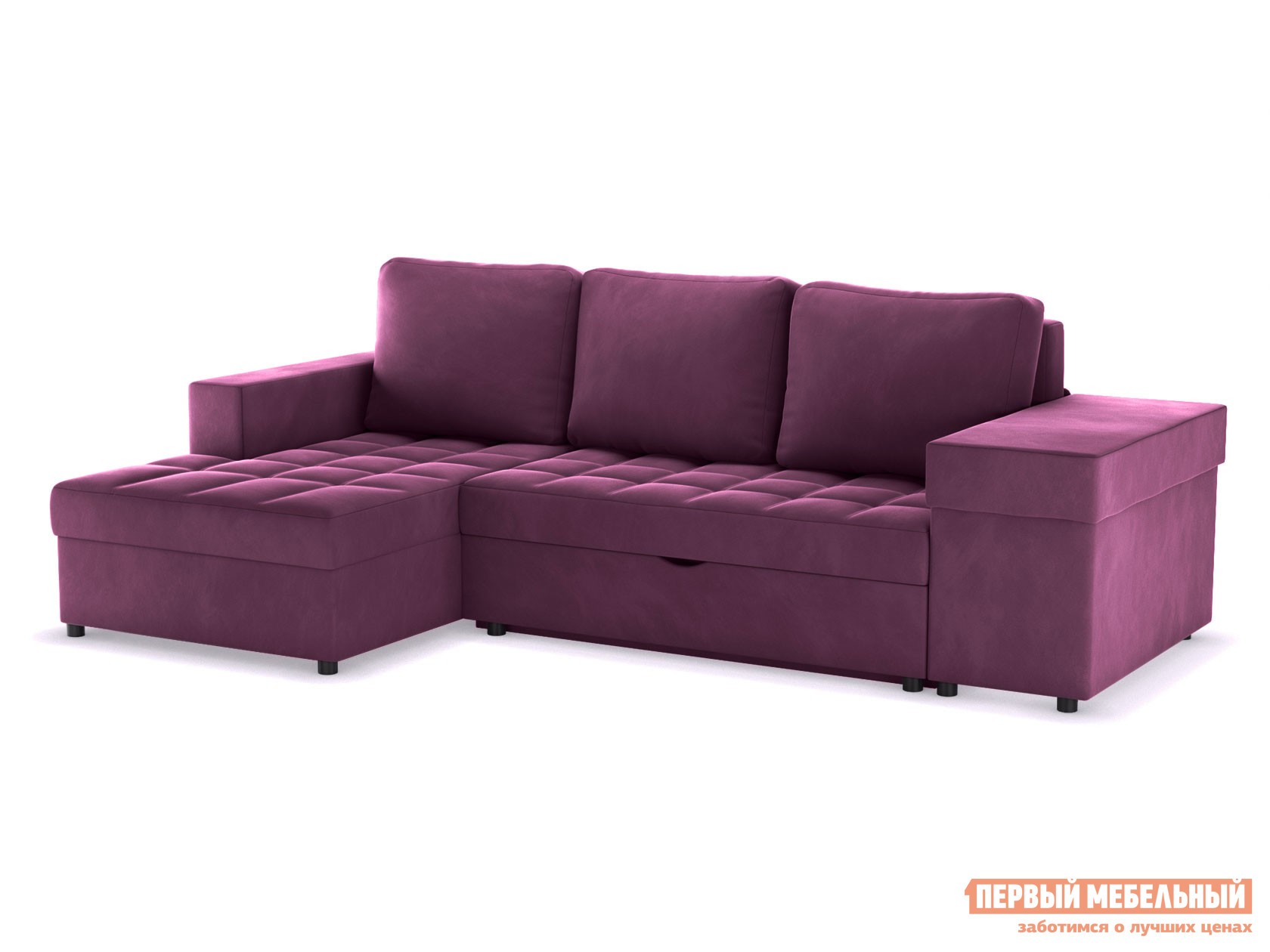 Угловой диван  Бруно Сливовый, велюр, Левая