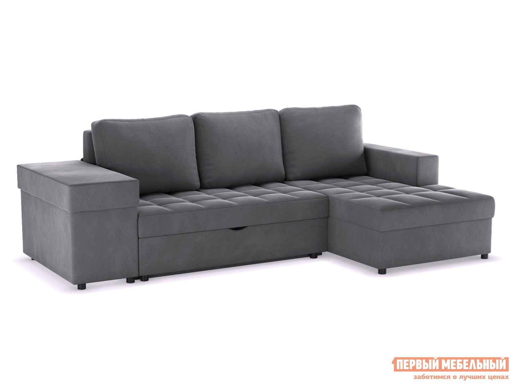 Угловой диван  Бруно Серый, велюр, Правая
