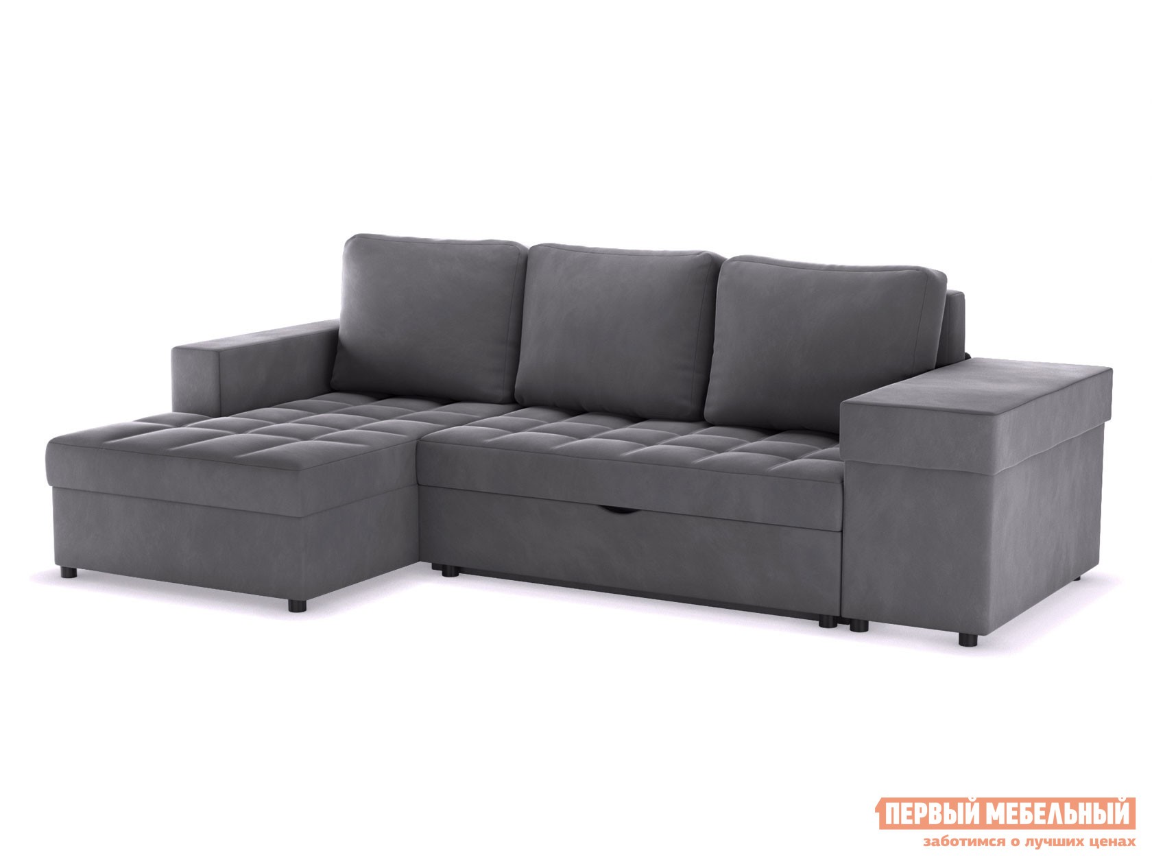 Угловой диван  Бруно Серый, велюр, Левая
