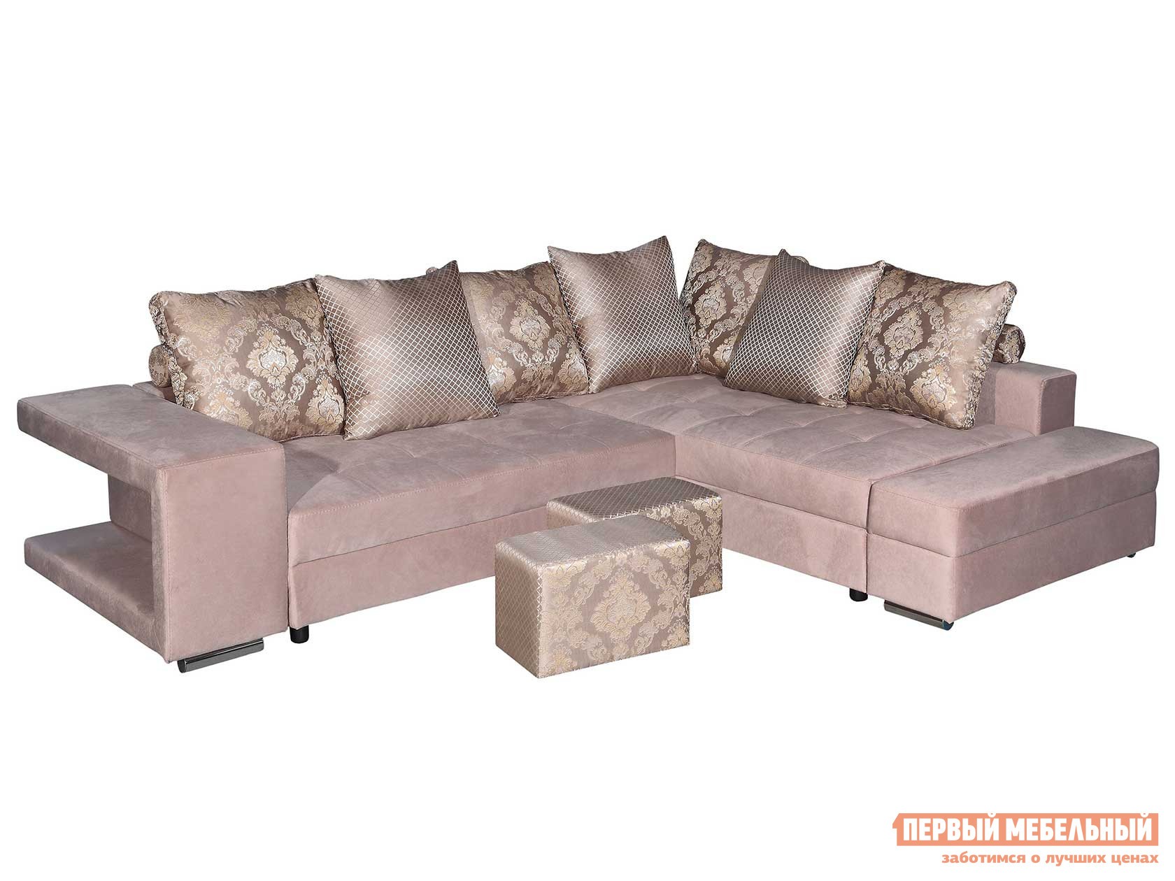 Угловой диван  Диван Верона Бежевый, велюр, жаккард, Правая